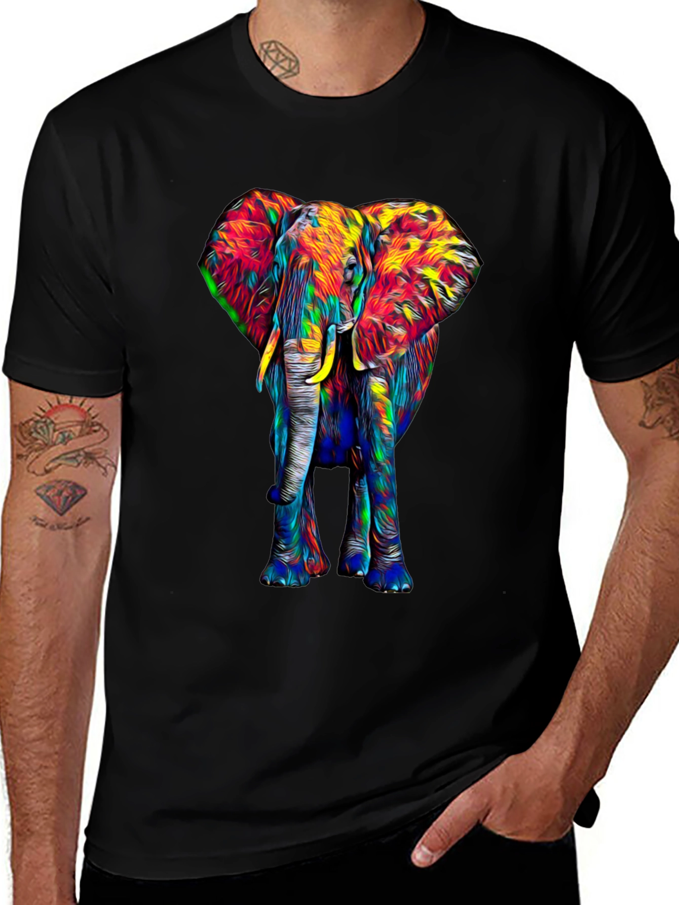 Variant 29 of Colorful Elephant Graphic Print Black T-Shirt