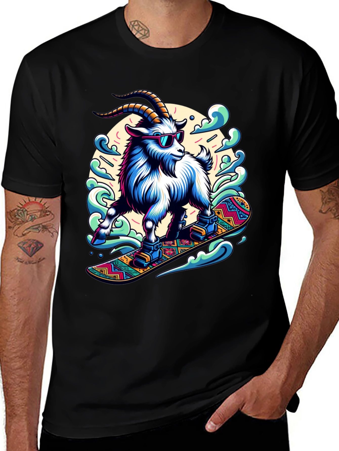 Variant 15 of Goat Snowboarding T-Shirt Cool Design