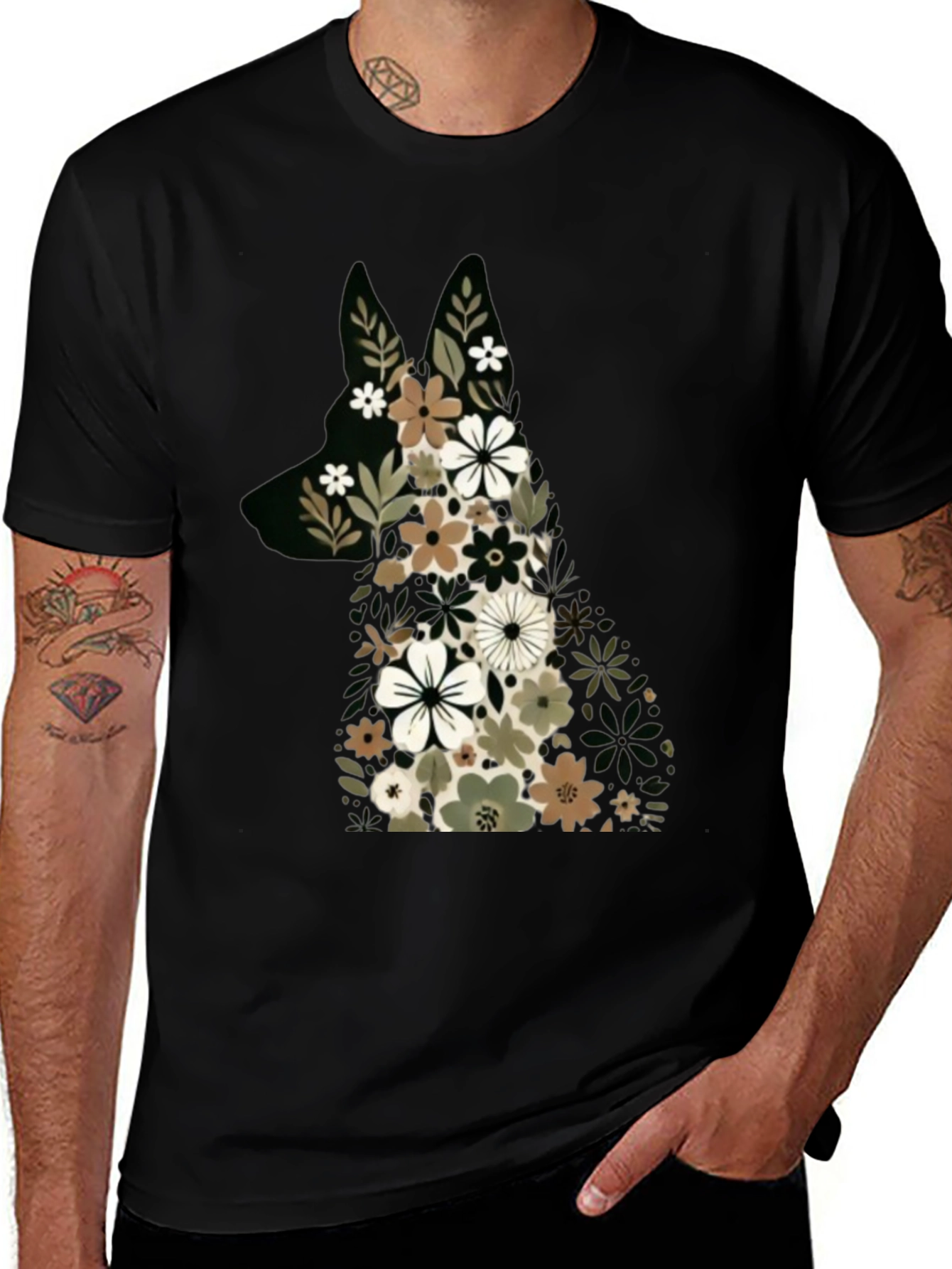 Variant 18 of Floral Dog Graphic Tee - Stylish Animal Lover Shirt