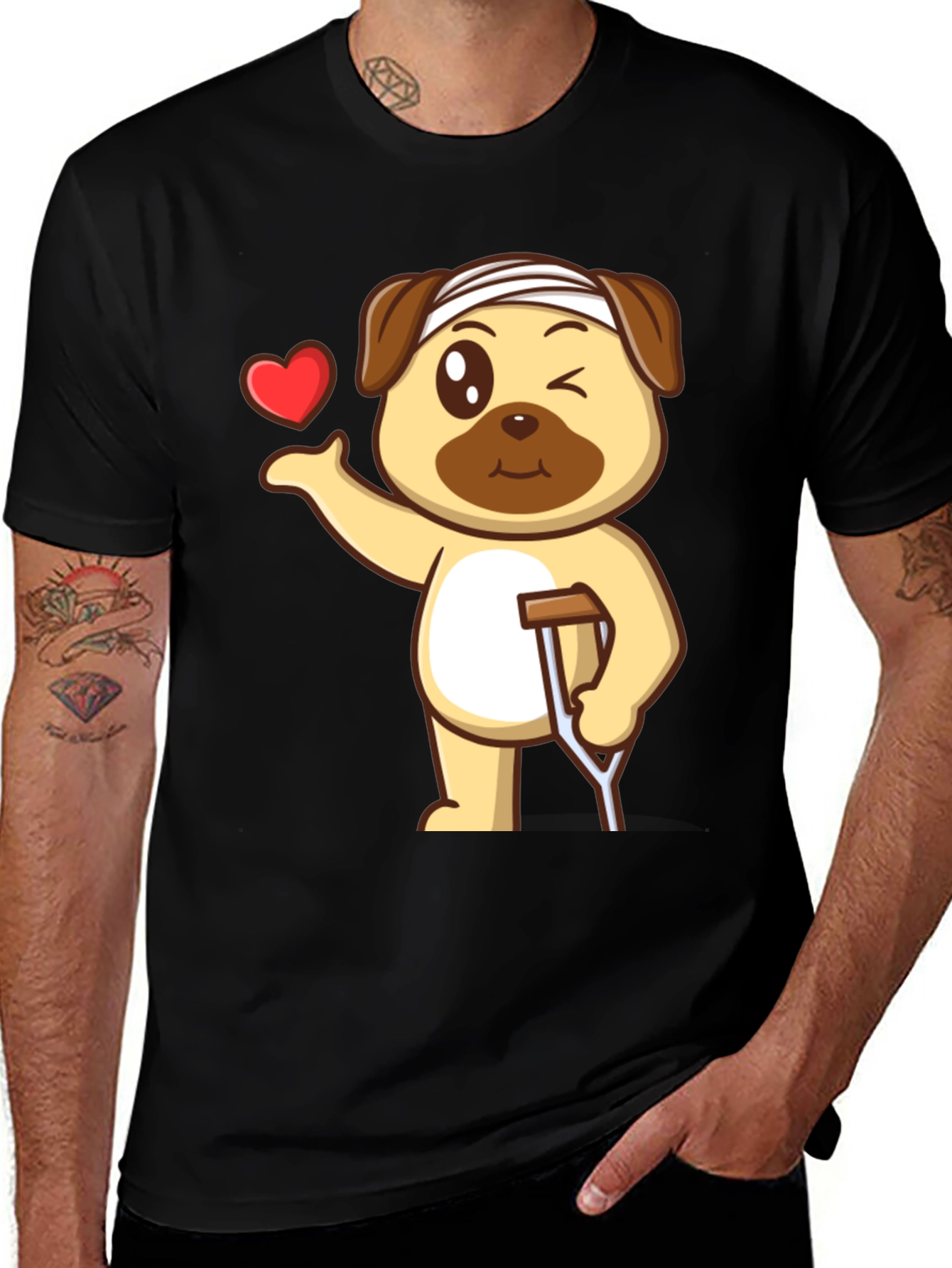 Injured Pug Cartoon T-Shirt