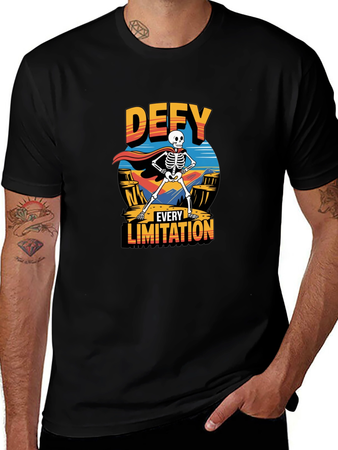 Variant 8 of Defy Every Limitation Skeleton Graphic Tee