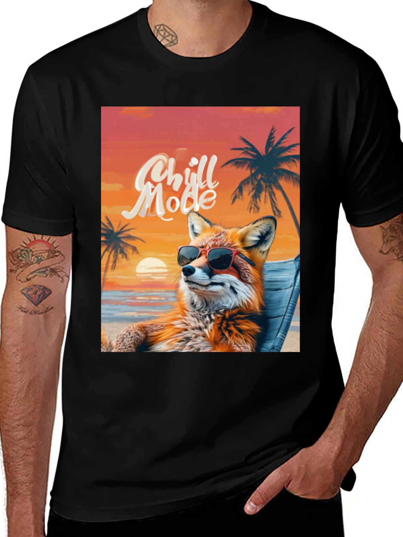 Chill Mode Fox Graphic Tee - Relaxed Beach Vibes!