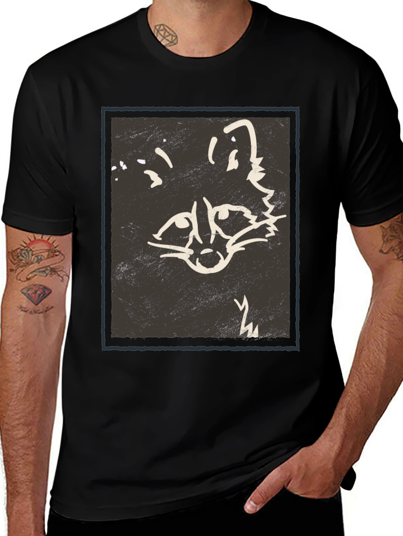 Variant 5 of Abstract Raccoon Graphic Print Black T-Shirt