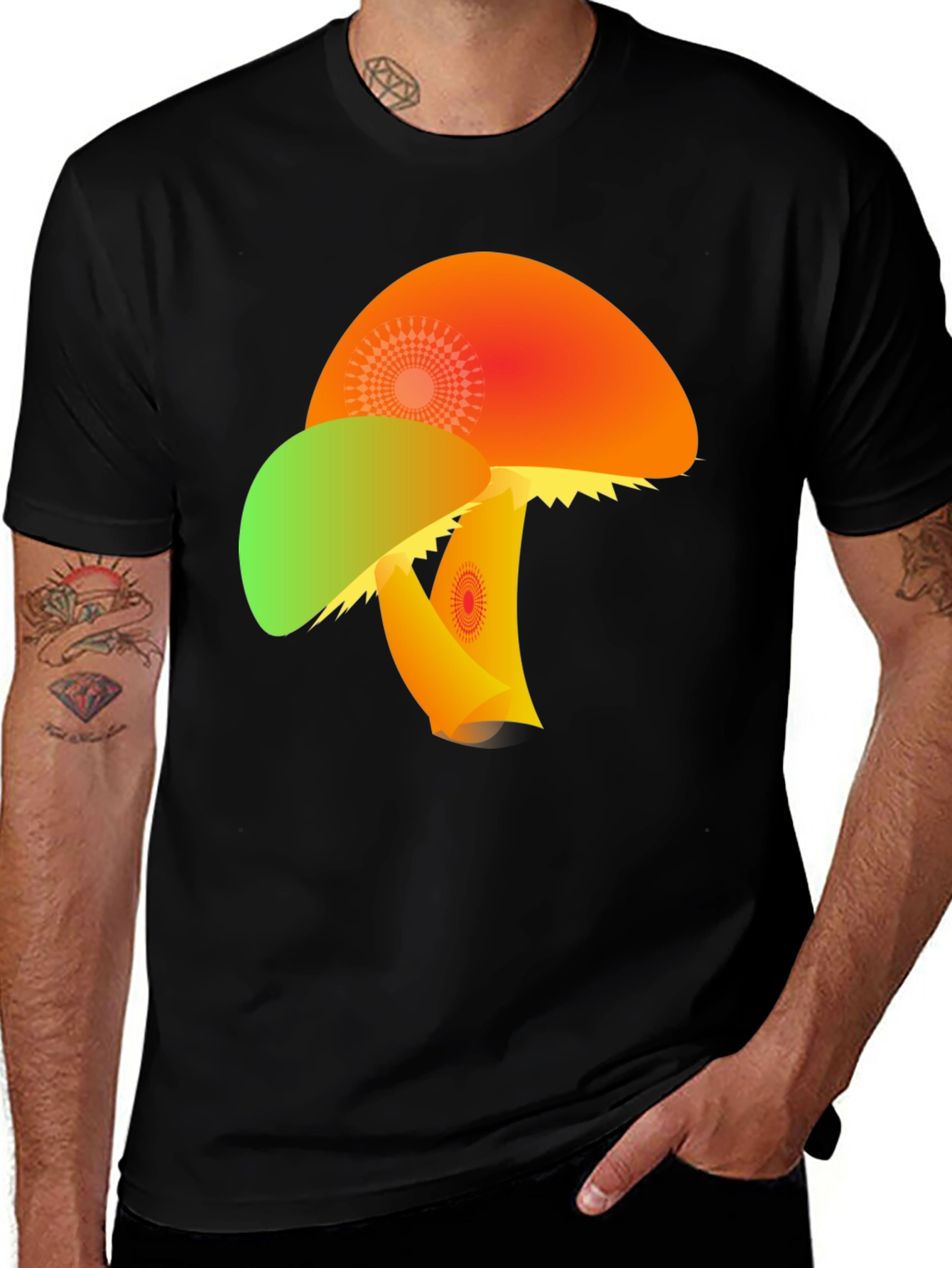 Variant 27 of Psychedelic Mushroom Graphic Tee - Funky Black T-Shirt