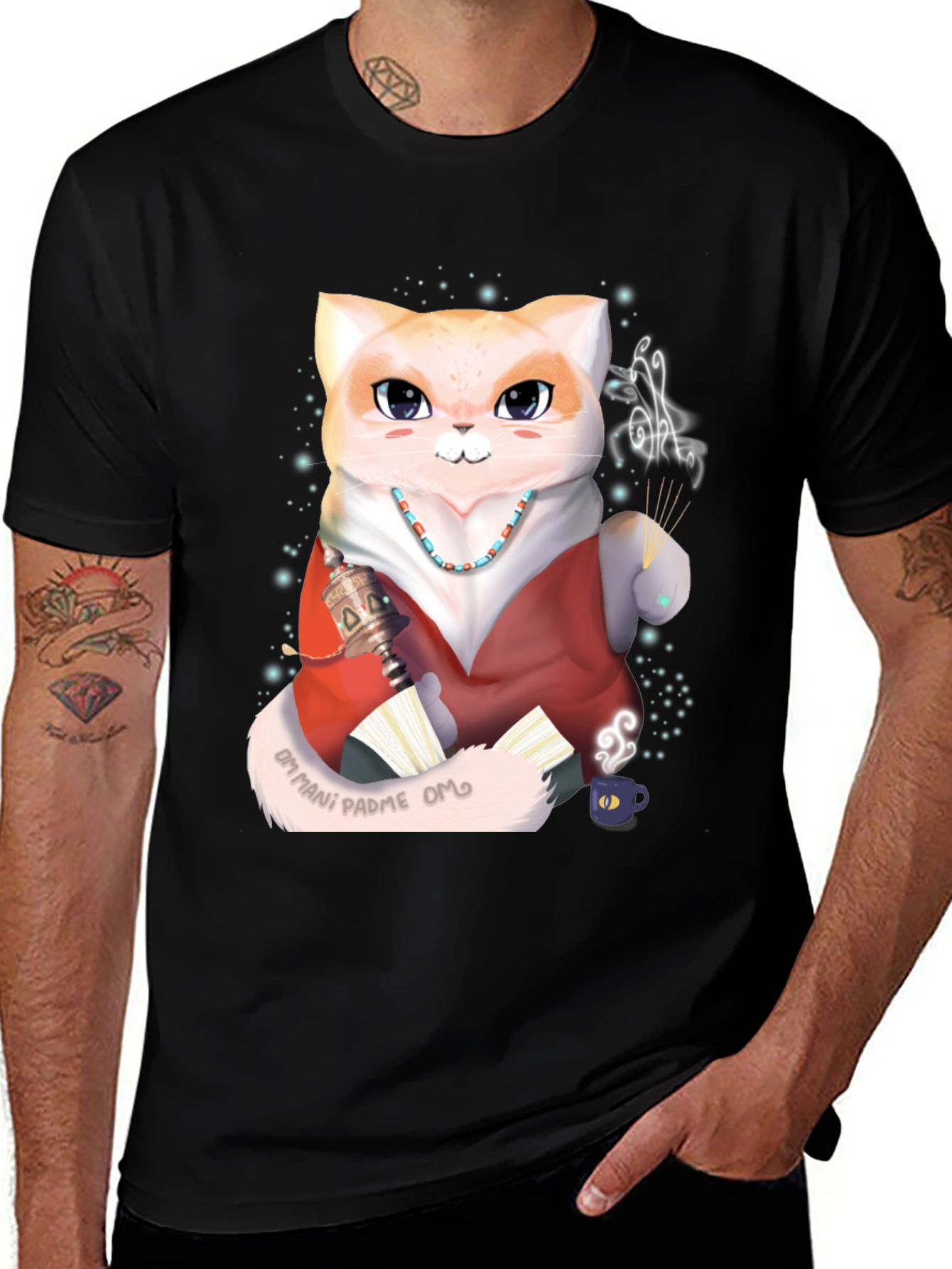 Variant 29 of Zen Cat Graphic Tee - Om Mani Padme Hum Shirt