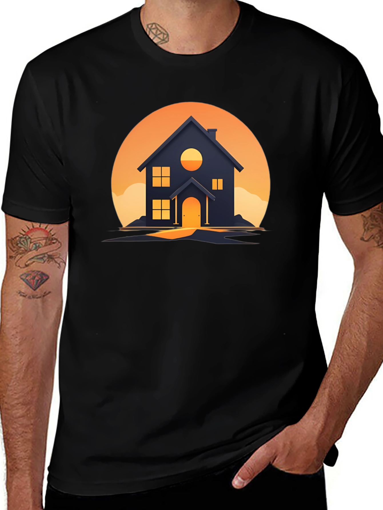 Variant 14 of Sunset House Graphic Tee - Modern Design