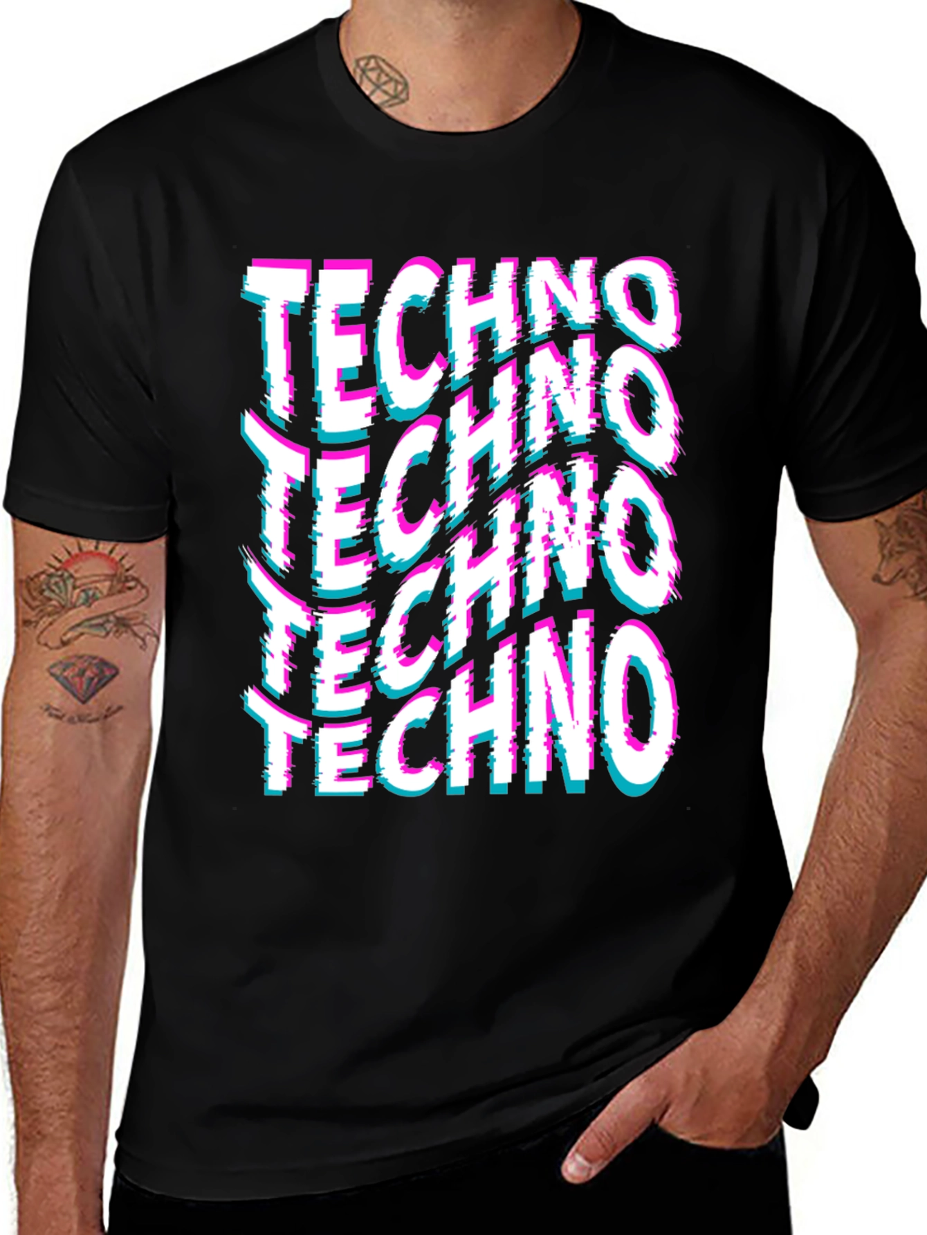 Variant 21 of Techno Glitch Print Black T-Shirt