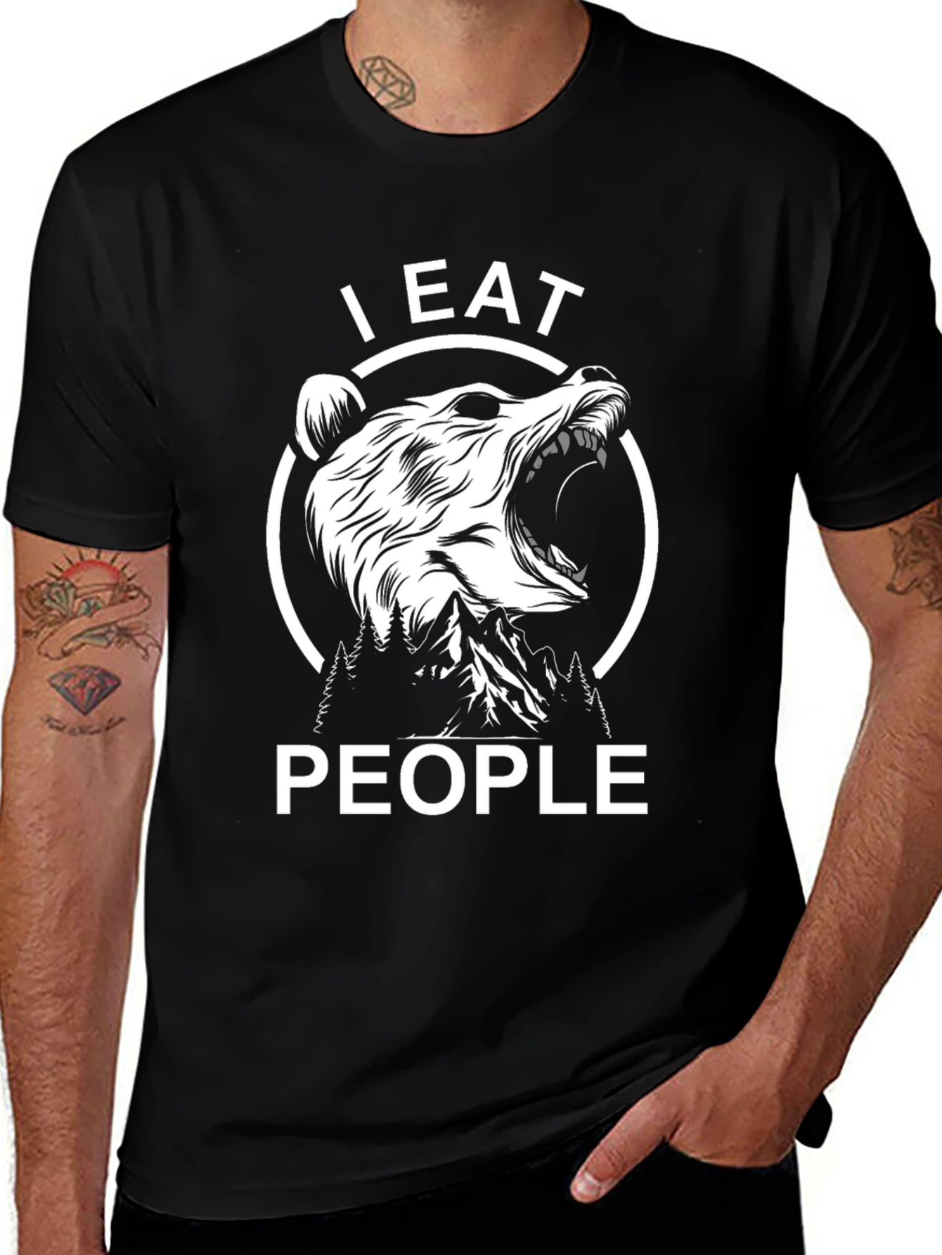 Variant 30 of I Eat People Bear Graphic Tee - Black Cotton T-Shirt