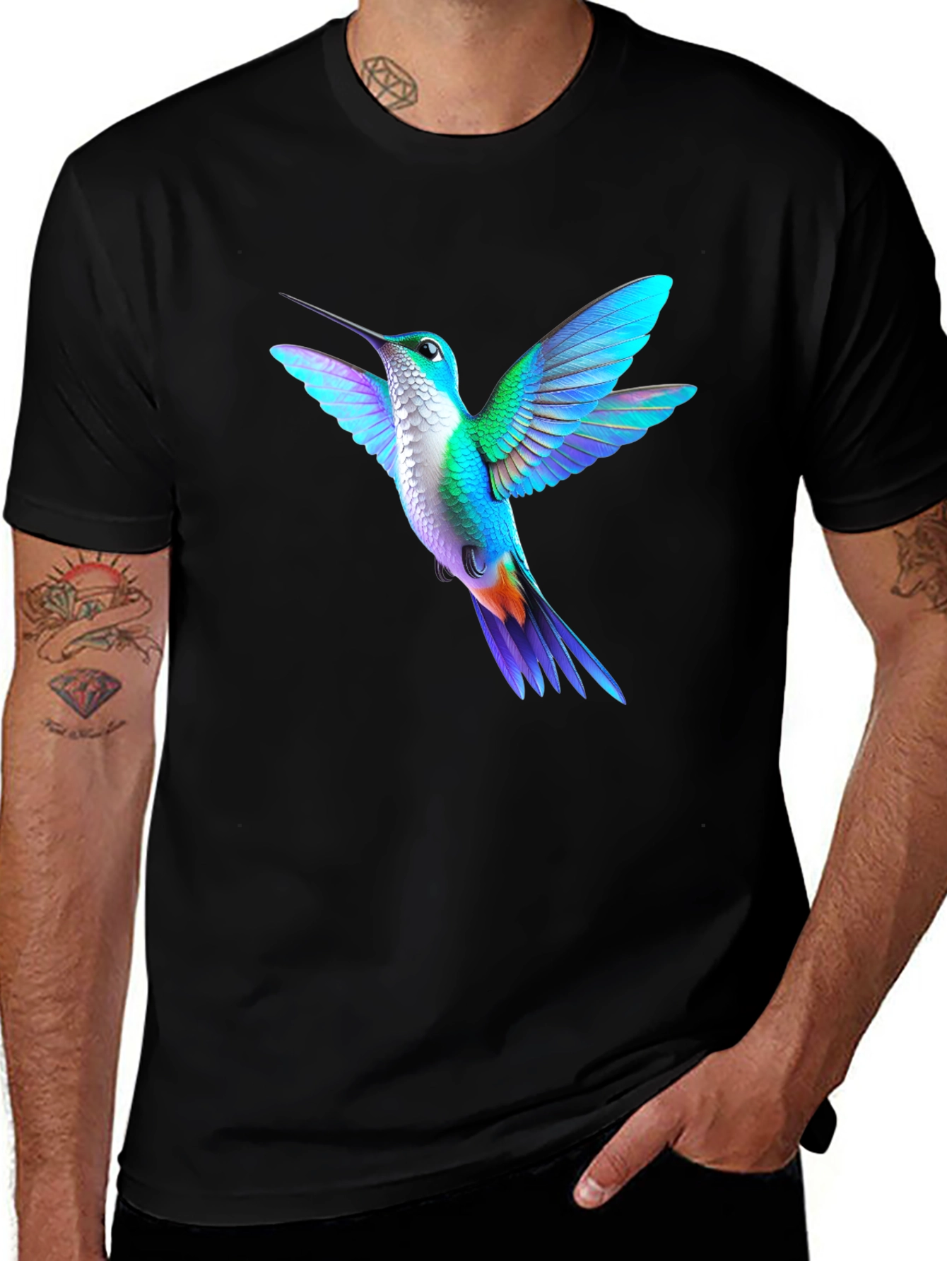 Variant 6 of Hummingbird Graphic Print Men's Black T-Shirt