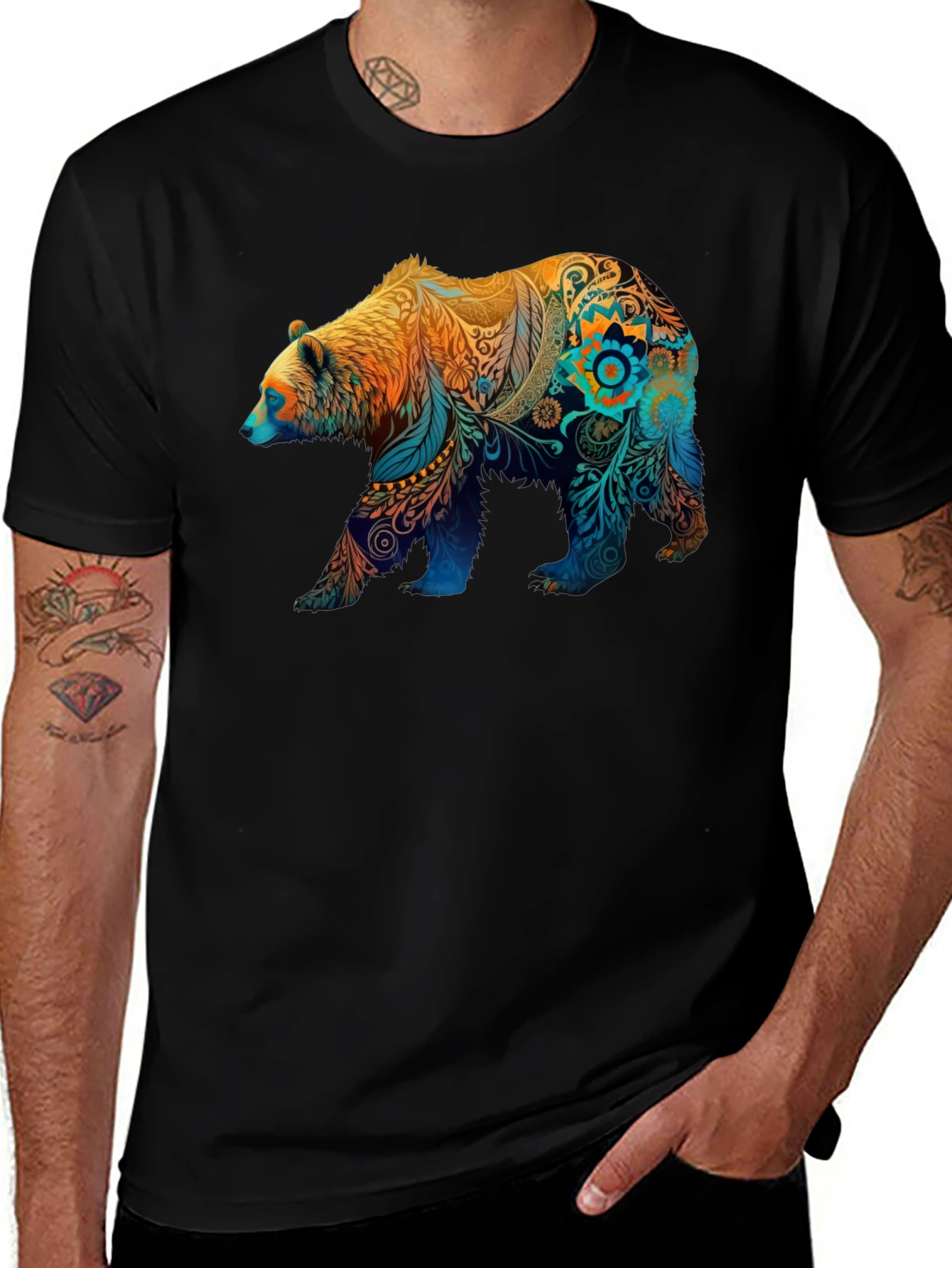 Variant 7 of Tribal Bear Graphic Black T-Shirt