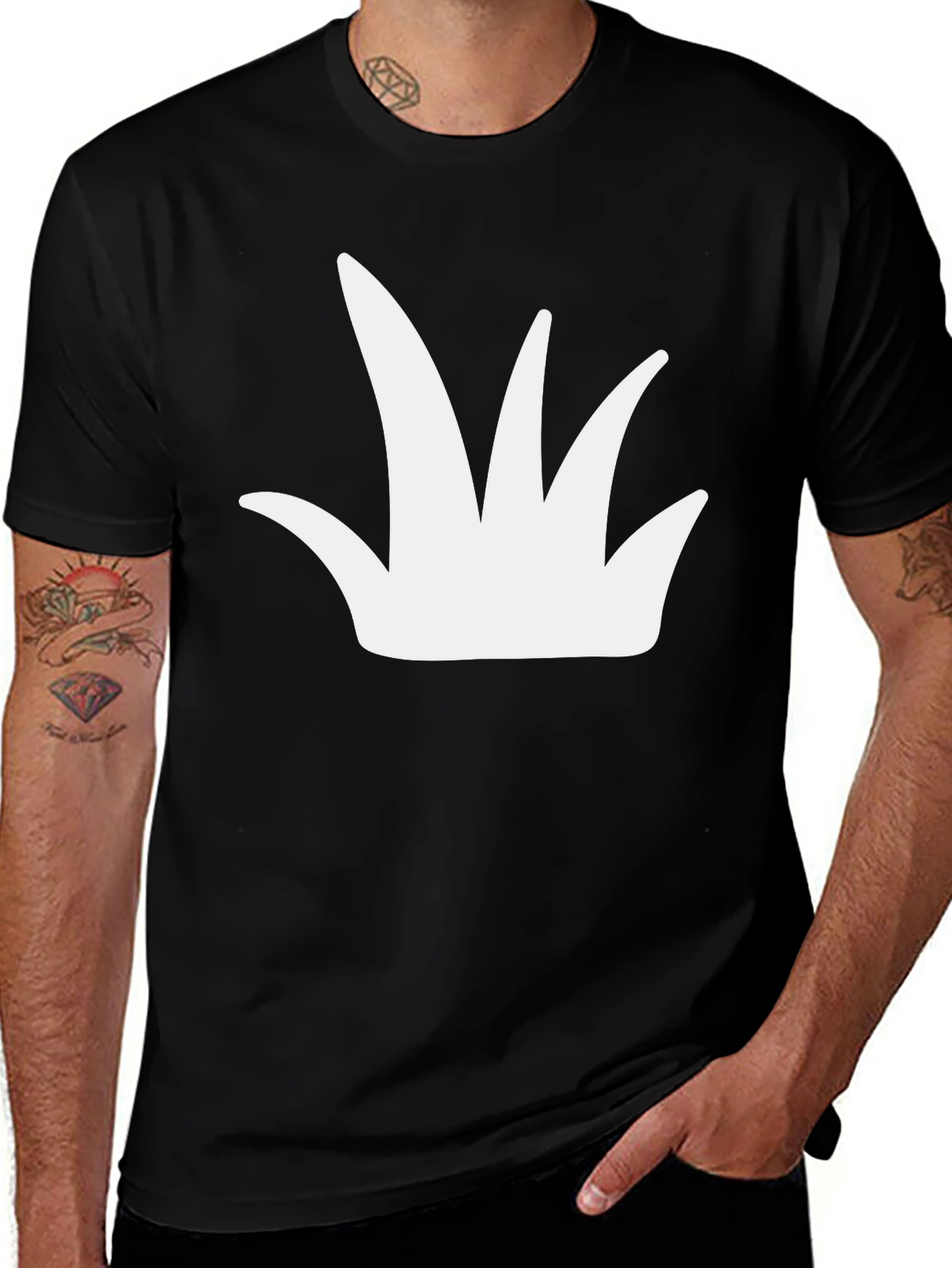 Variant 27 of Black T-Shirt with White Abstract Crown Graphic