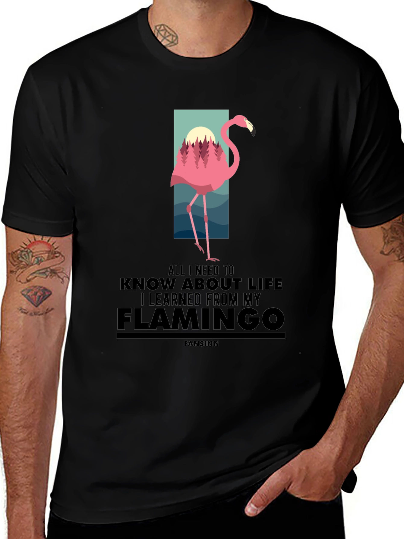 Variant 28 of Flamingo Graphic Print Black T-Shirt