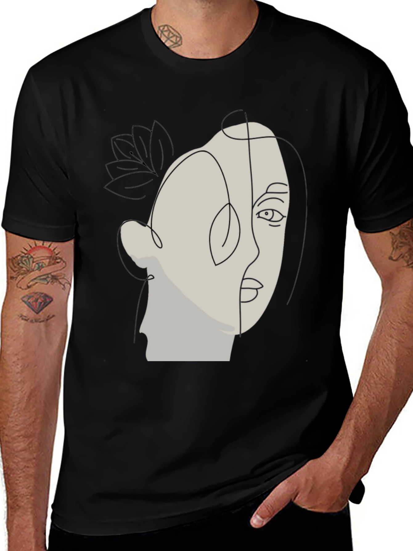 Variant 27 of Abstract Face Line Art Black T-Shirt