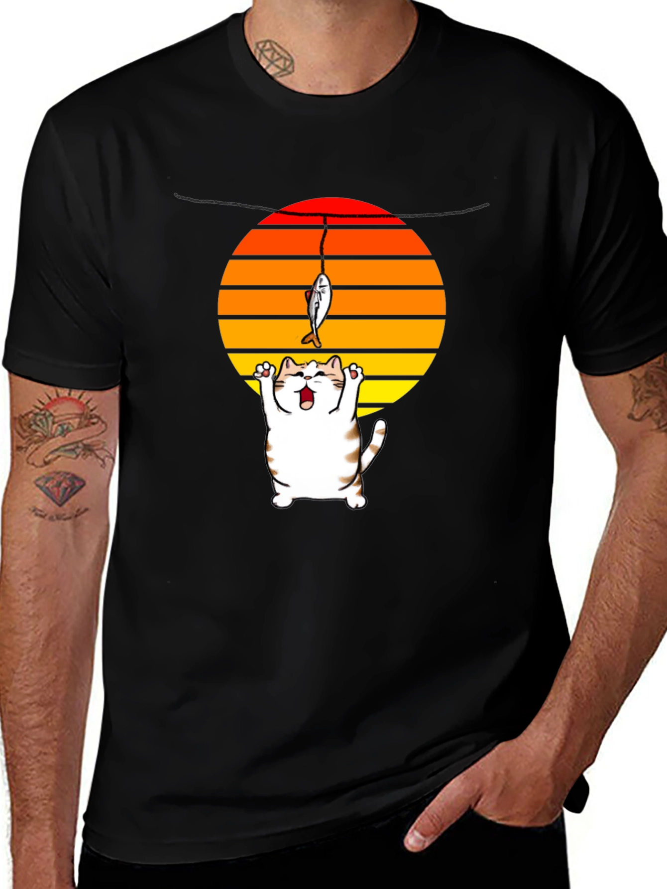Variant 14 of Catching Sunset Cat Graphic Tee - Funny Fishing Shirt