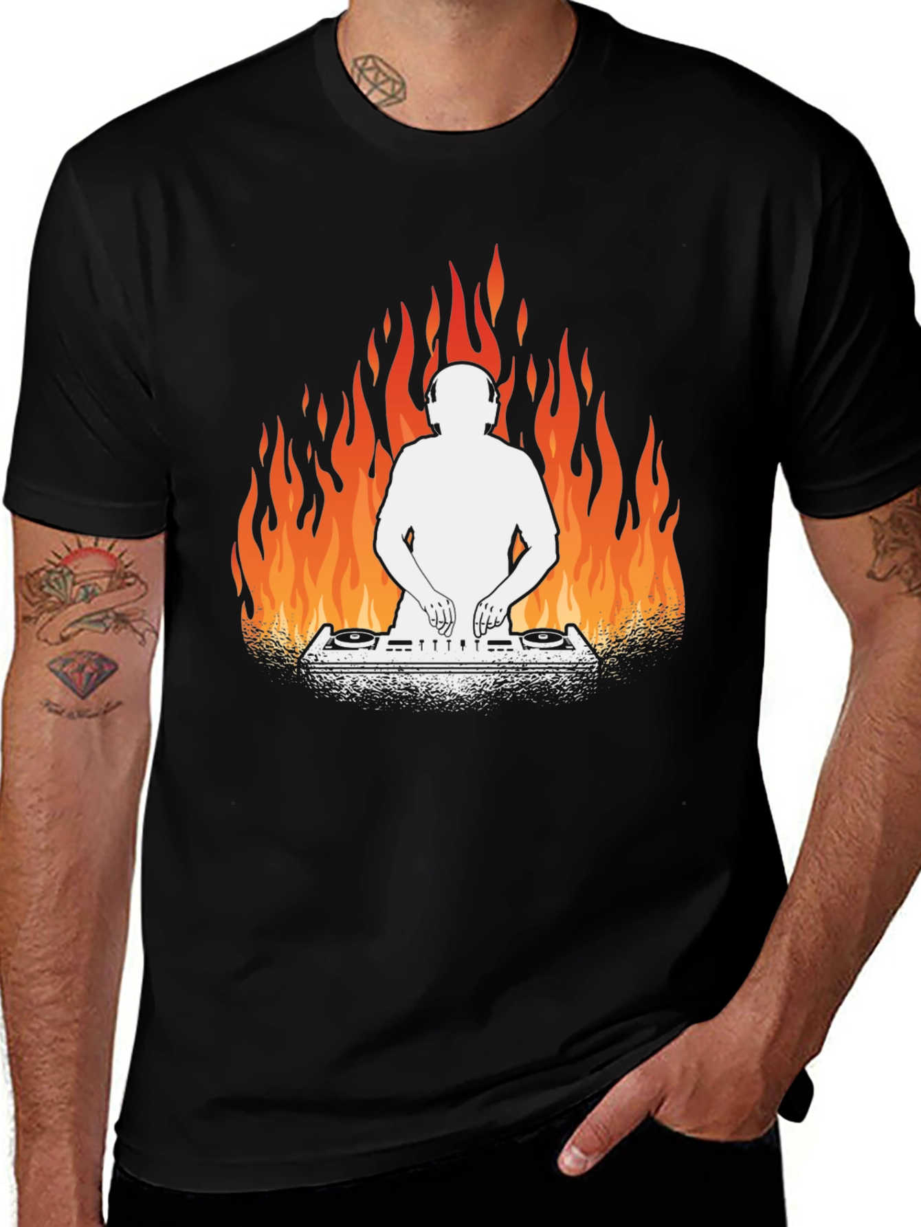 DJ on Fire Graphic Tee - Cool Black T-Shirt