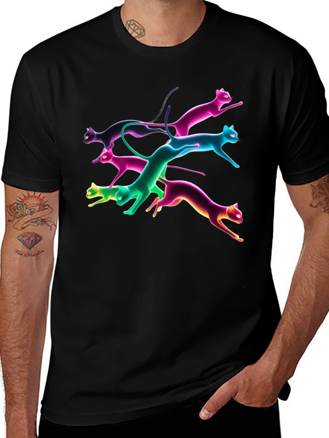 Variant 14 of Neon Cats Black T-Shirt