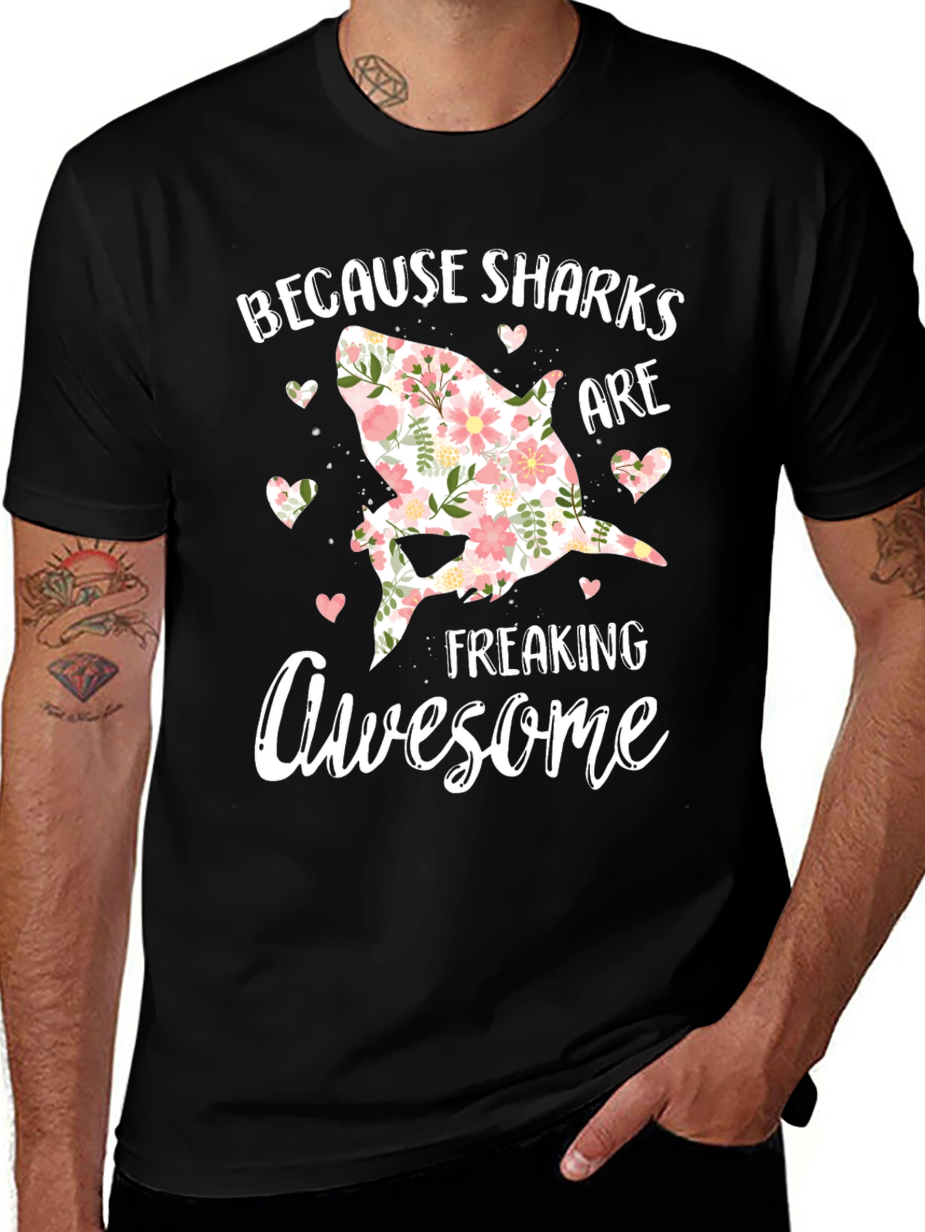 Variant 13 of Floral Shark Graphic T-Shirt - Because Sharks Are Awesome