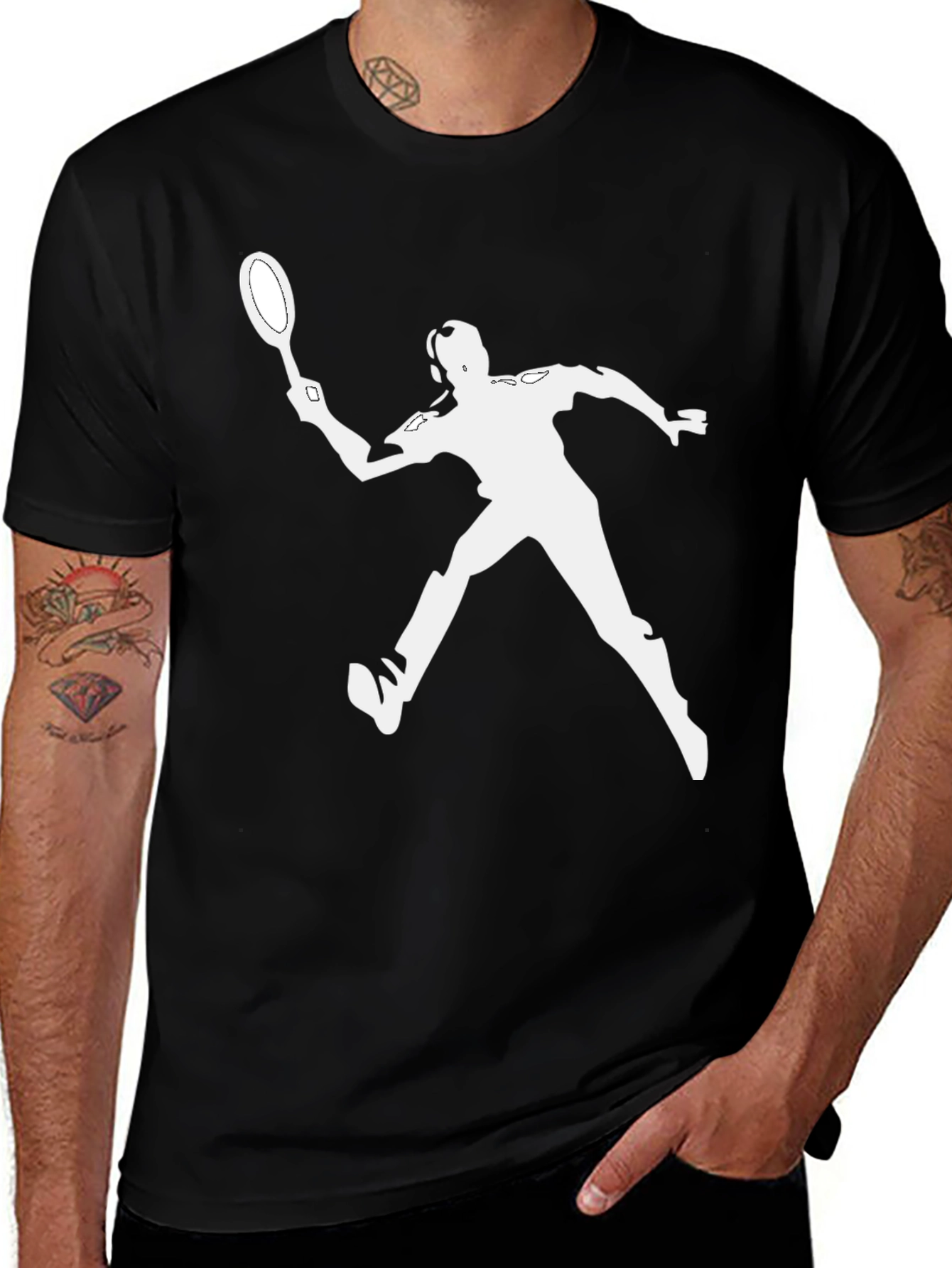 Tennis Player Silhouette Black T-Shirt