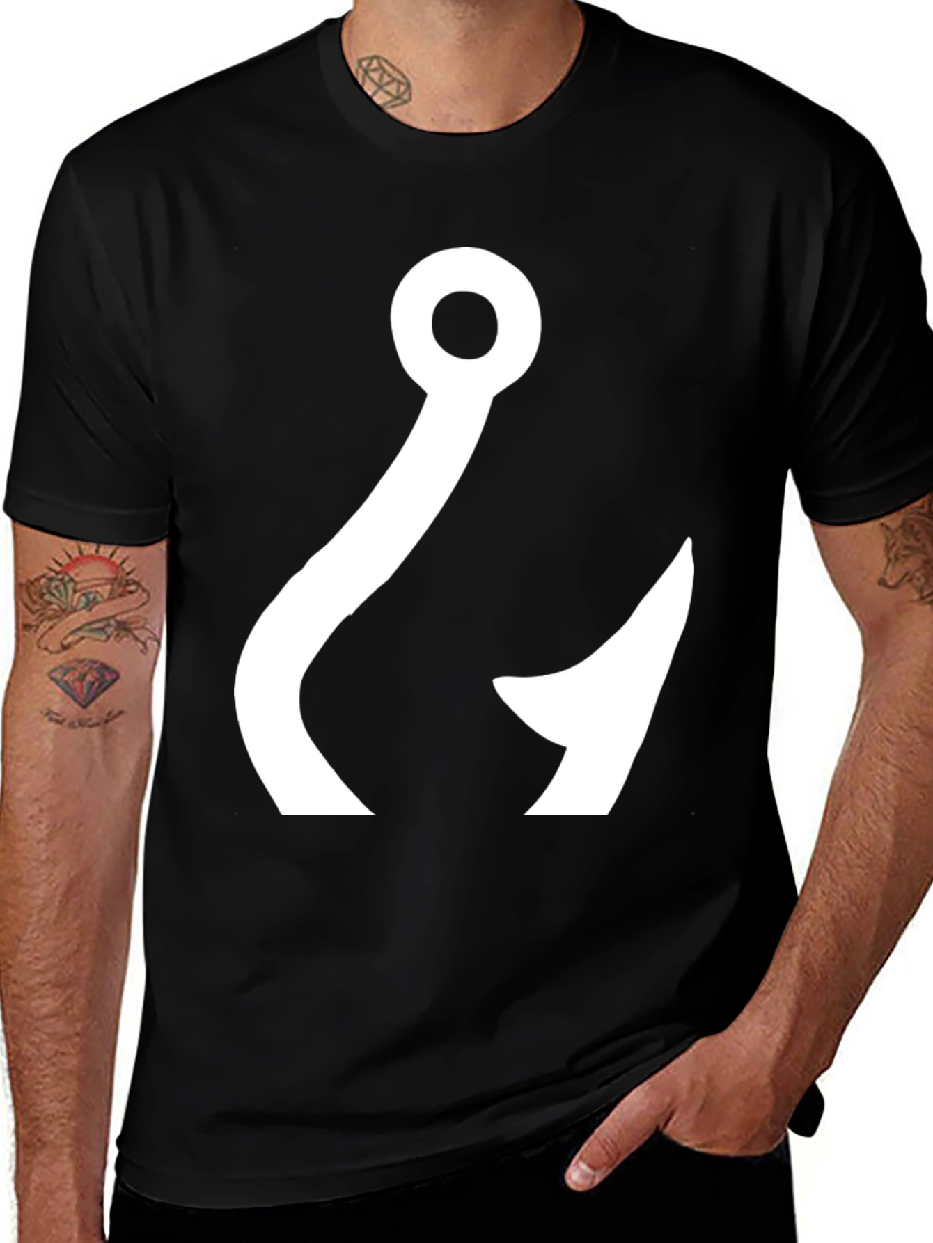 Variant 22 of Fishing Hook Graphic Tee - Black Cotton Blend Casual Shirt