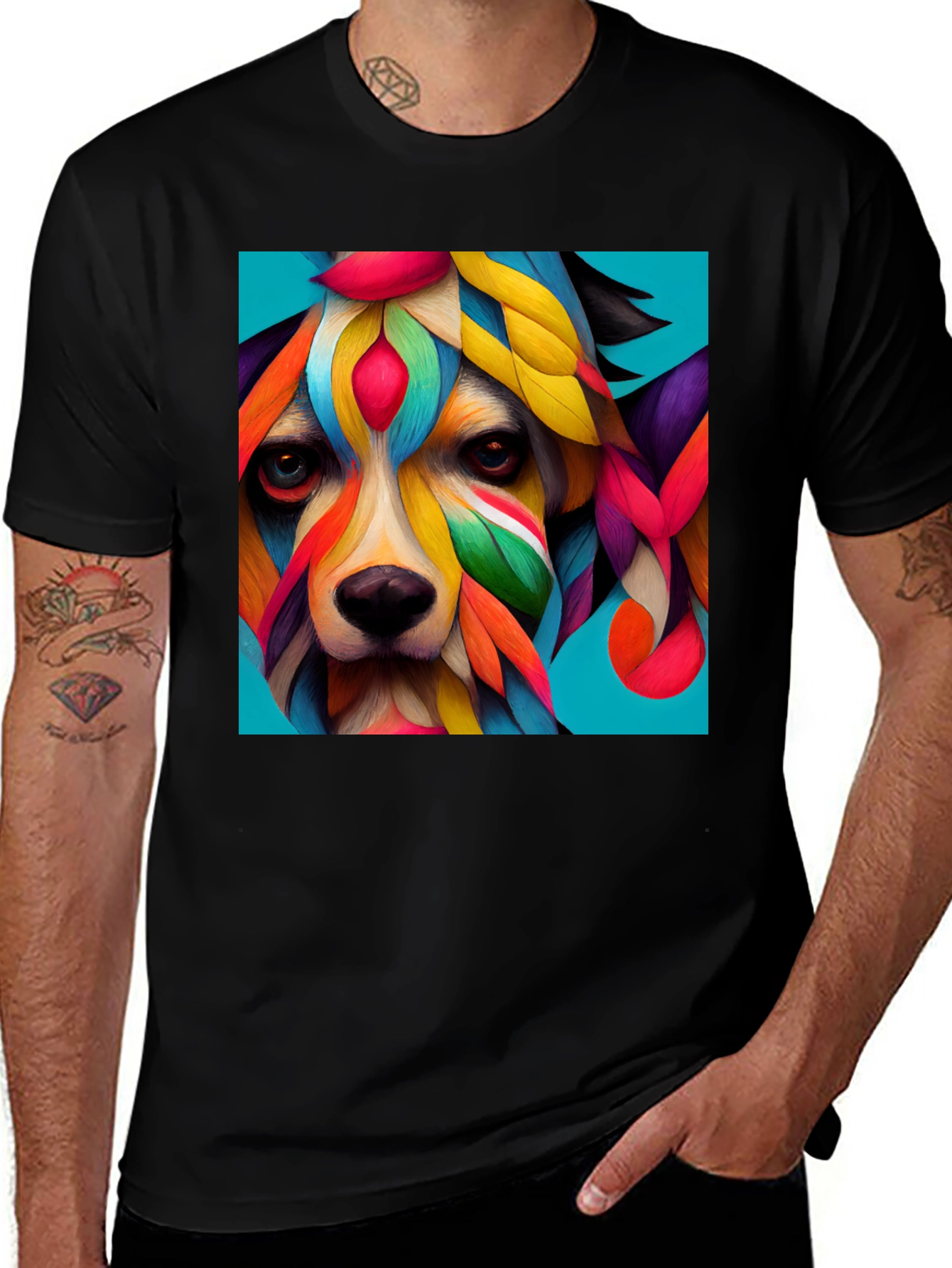 Variant 16 of Colorful Abstract Dog Graphic Tee - Black