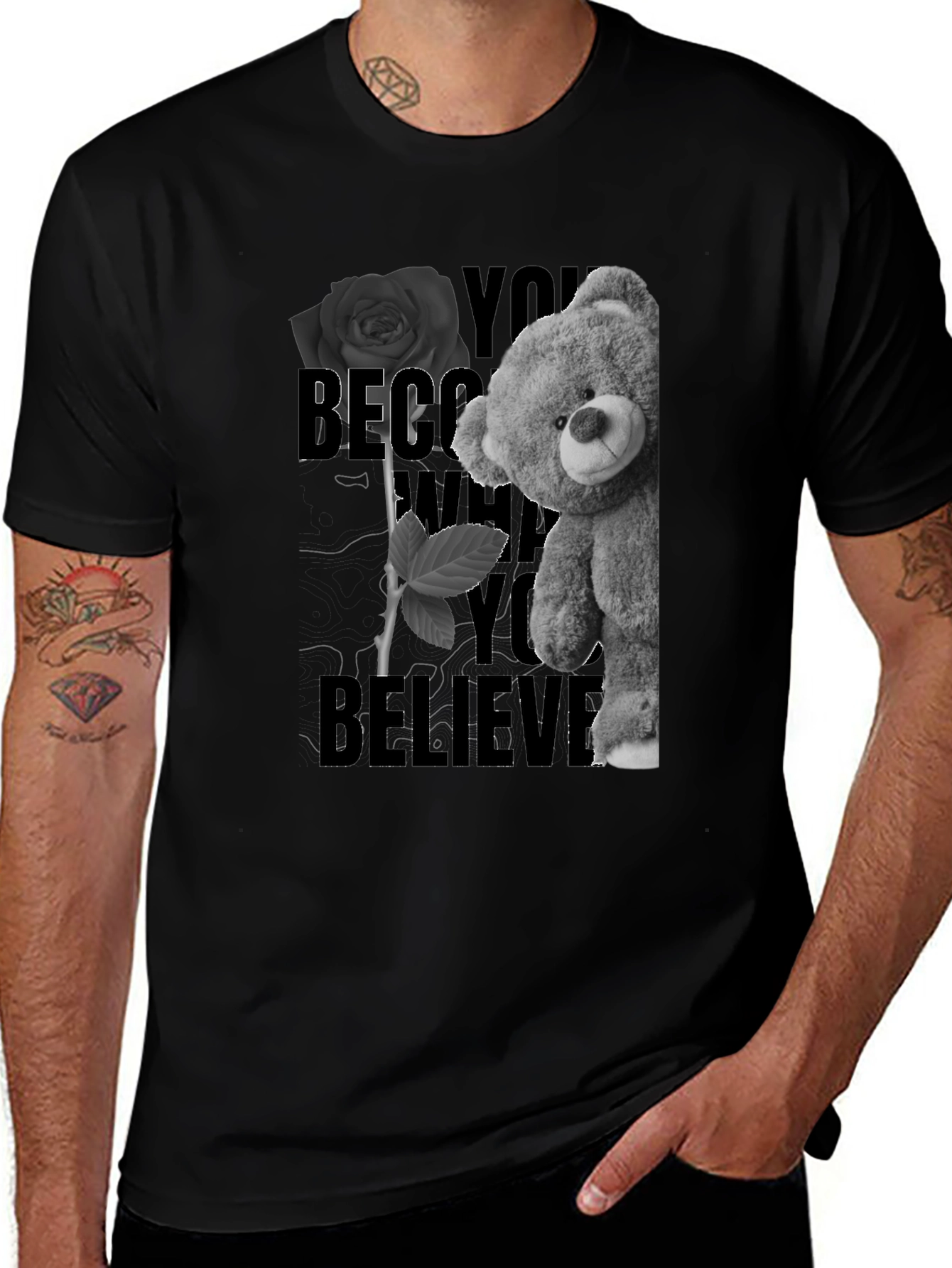 Teddy Bear & Rose Graphic Print Tee