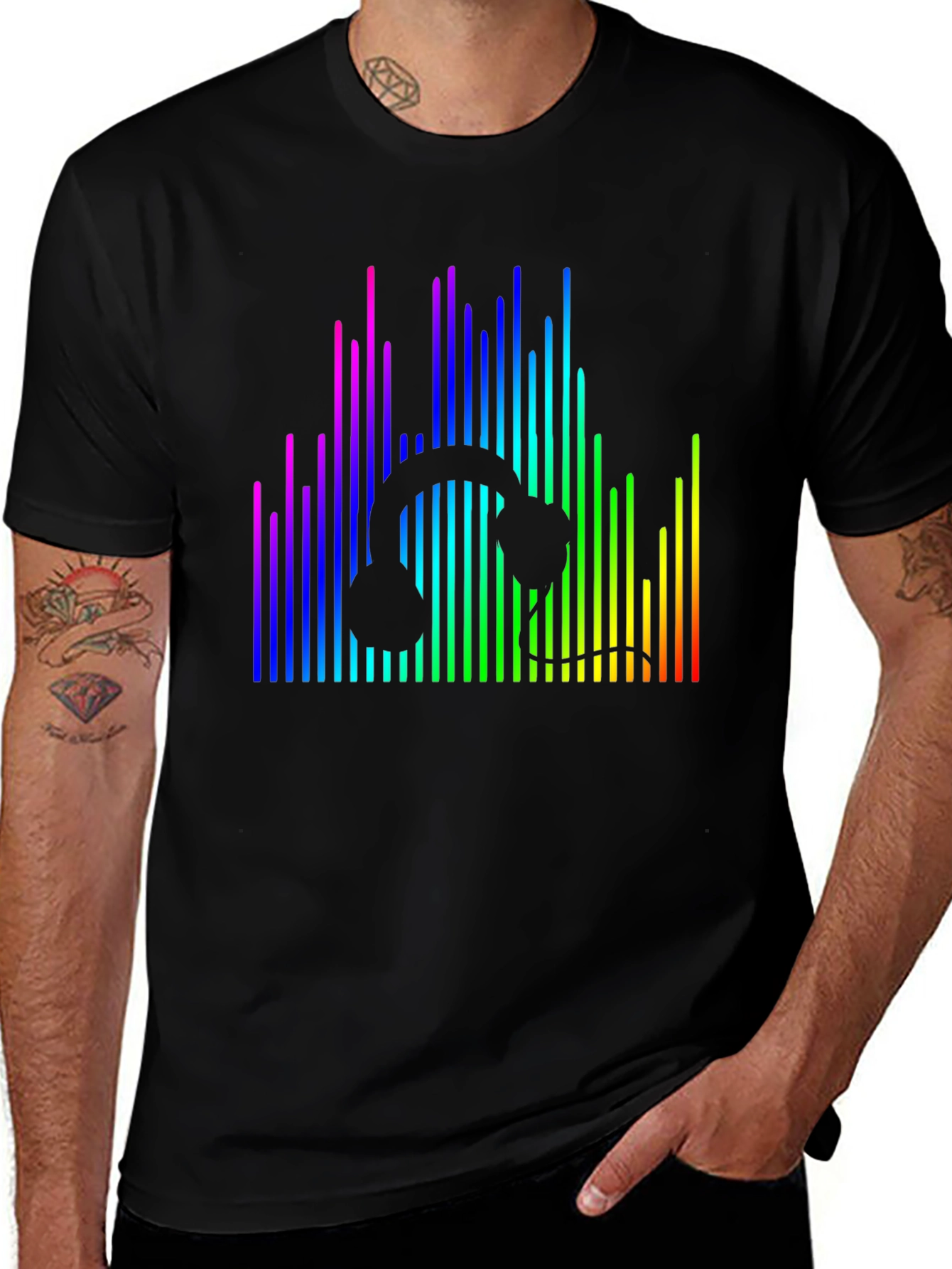 Variant 20 of Cool Music Lover Headphones Black T-Shirt