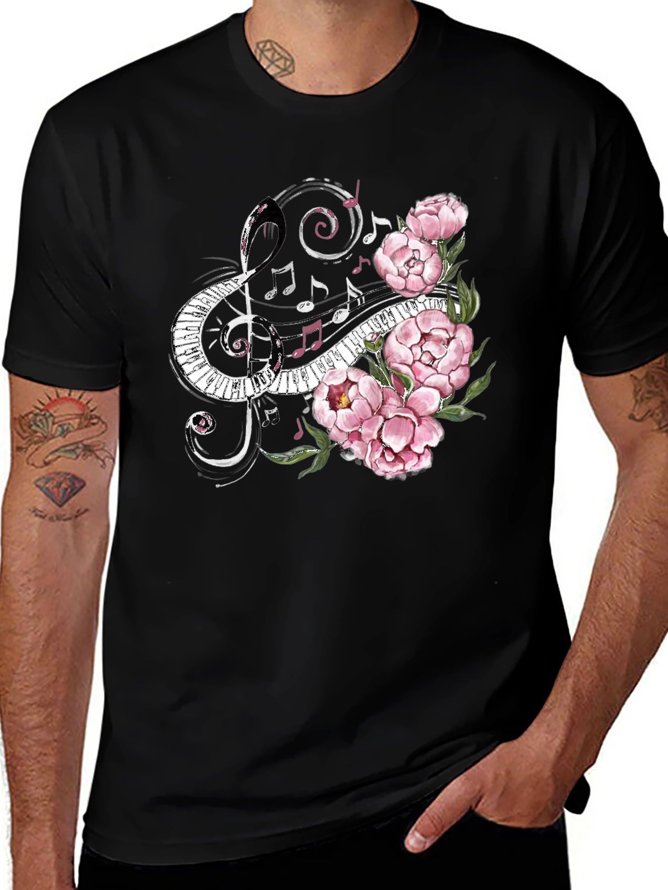 Variant 25 of Musical Florals Men's Black Tee