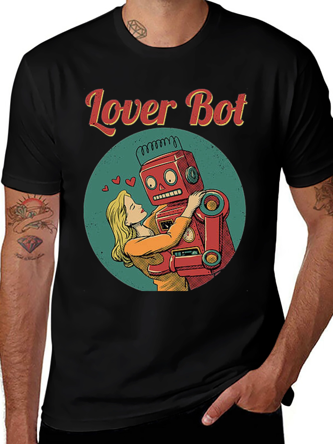 Lover Bot Graphic T-Shirt Retro Robot Love Tee