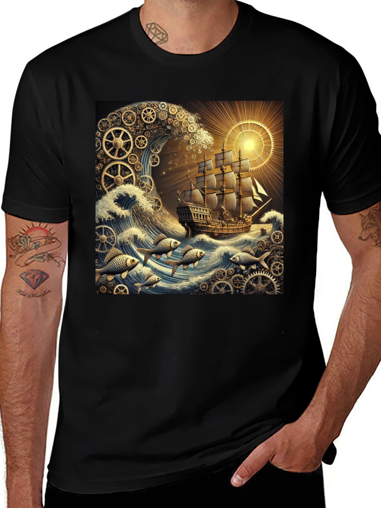 Steampunk Ship Waves Graphic Tee