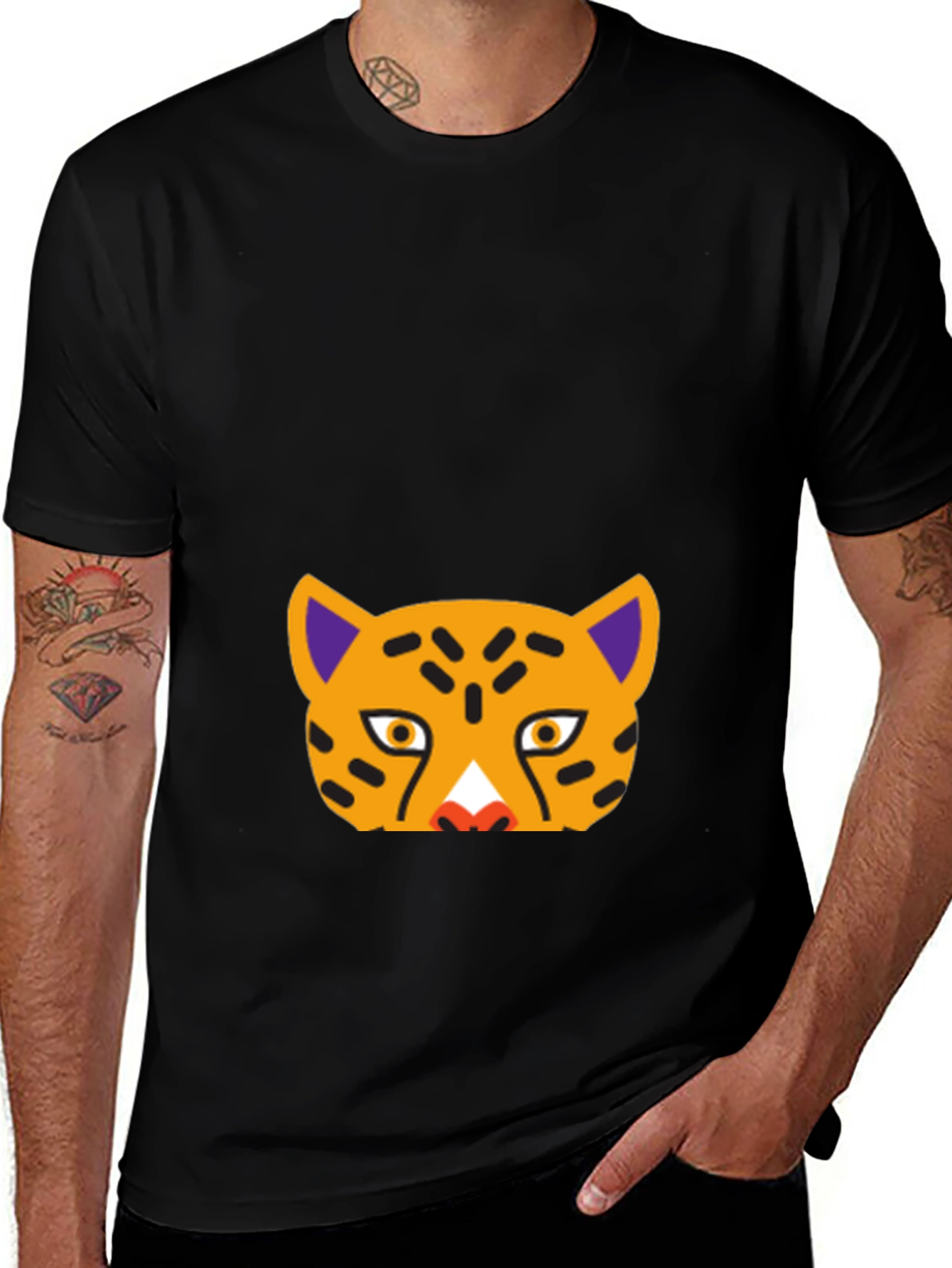 Variant 28 of Black Graphic Tee - Cartoon Cat Face