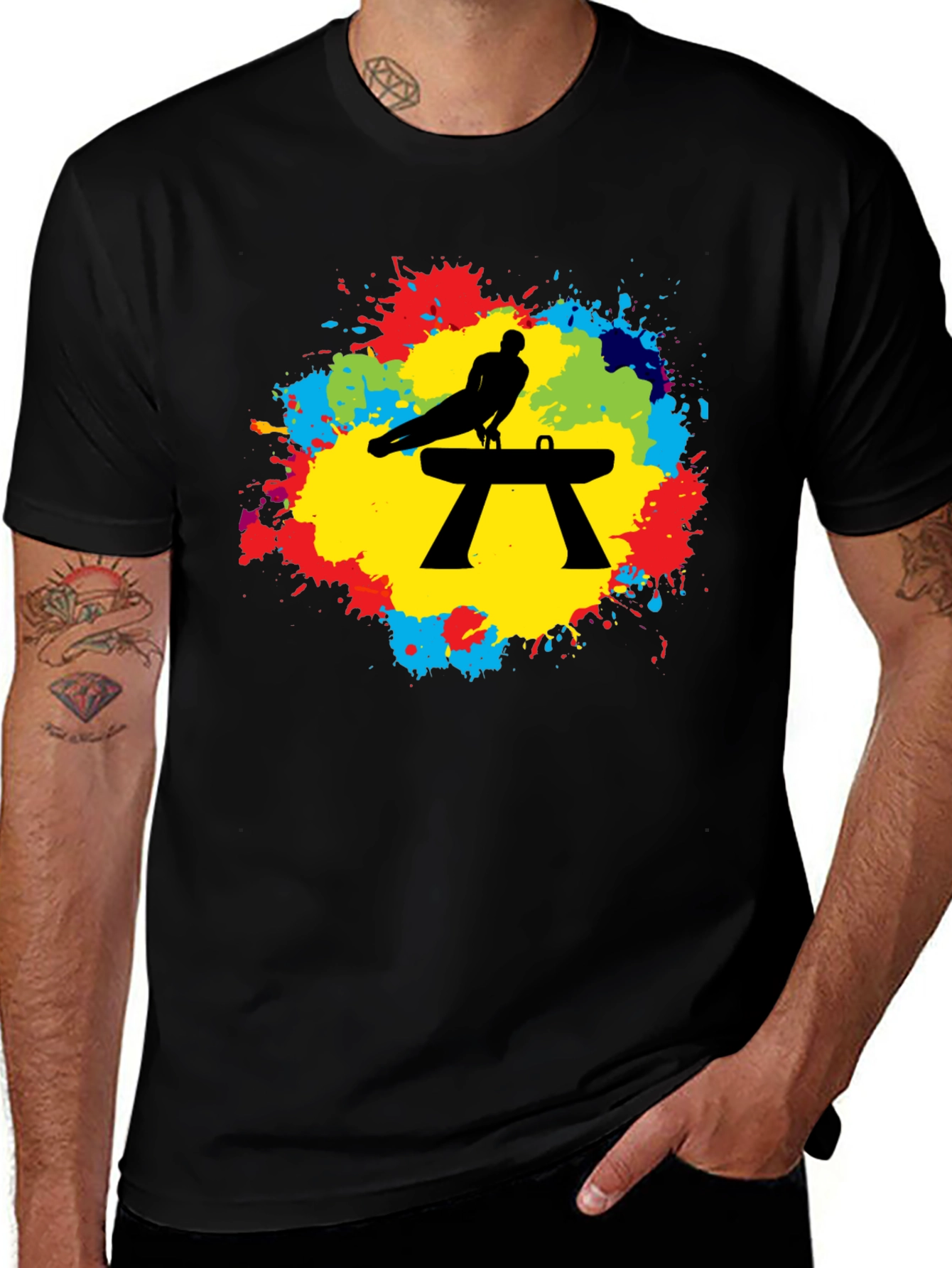 Variant 5 of Gymnast Pommel Horse T-Shirt - Colorful Splash Design