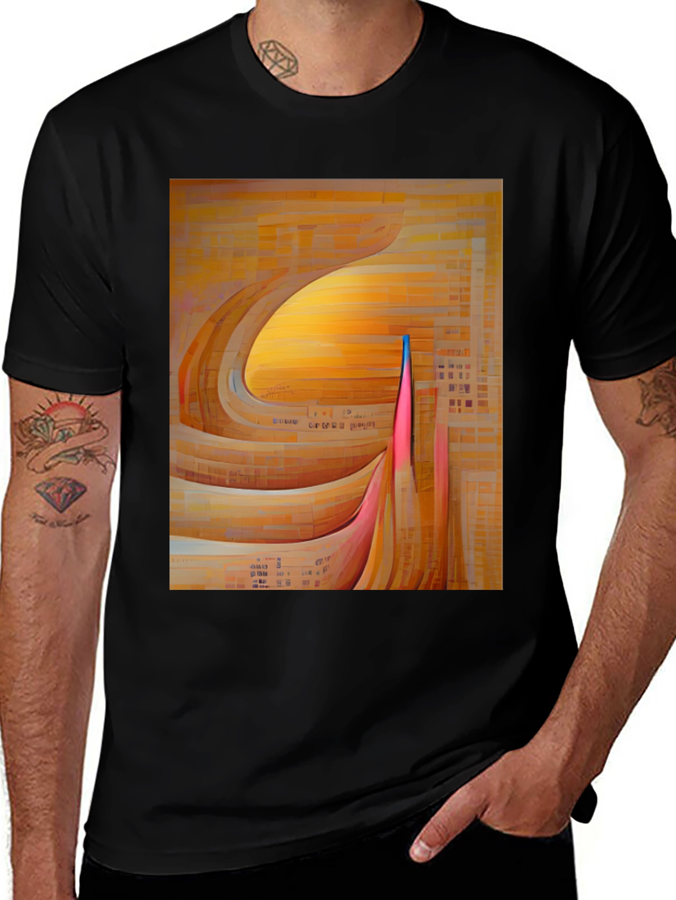 Variant 3 of Abstract Geometric Graphic Print Black T-Shirt