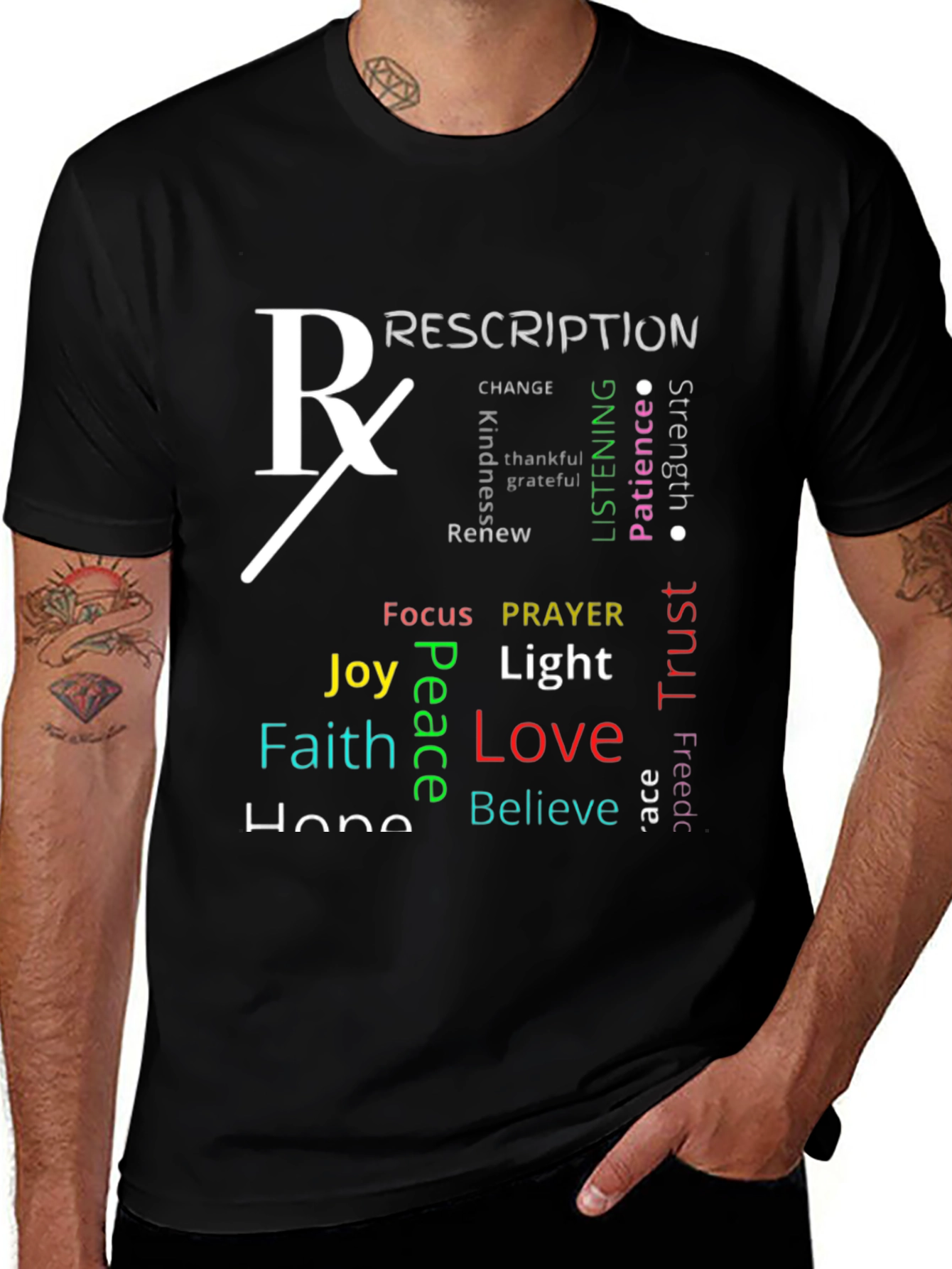 Variant 17 of Rx Prescription Word Art T-Shirt - Faith, Hope, Love