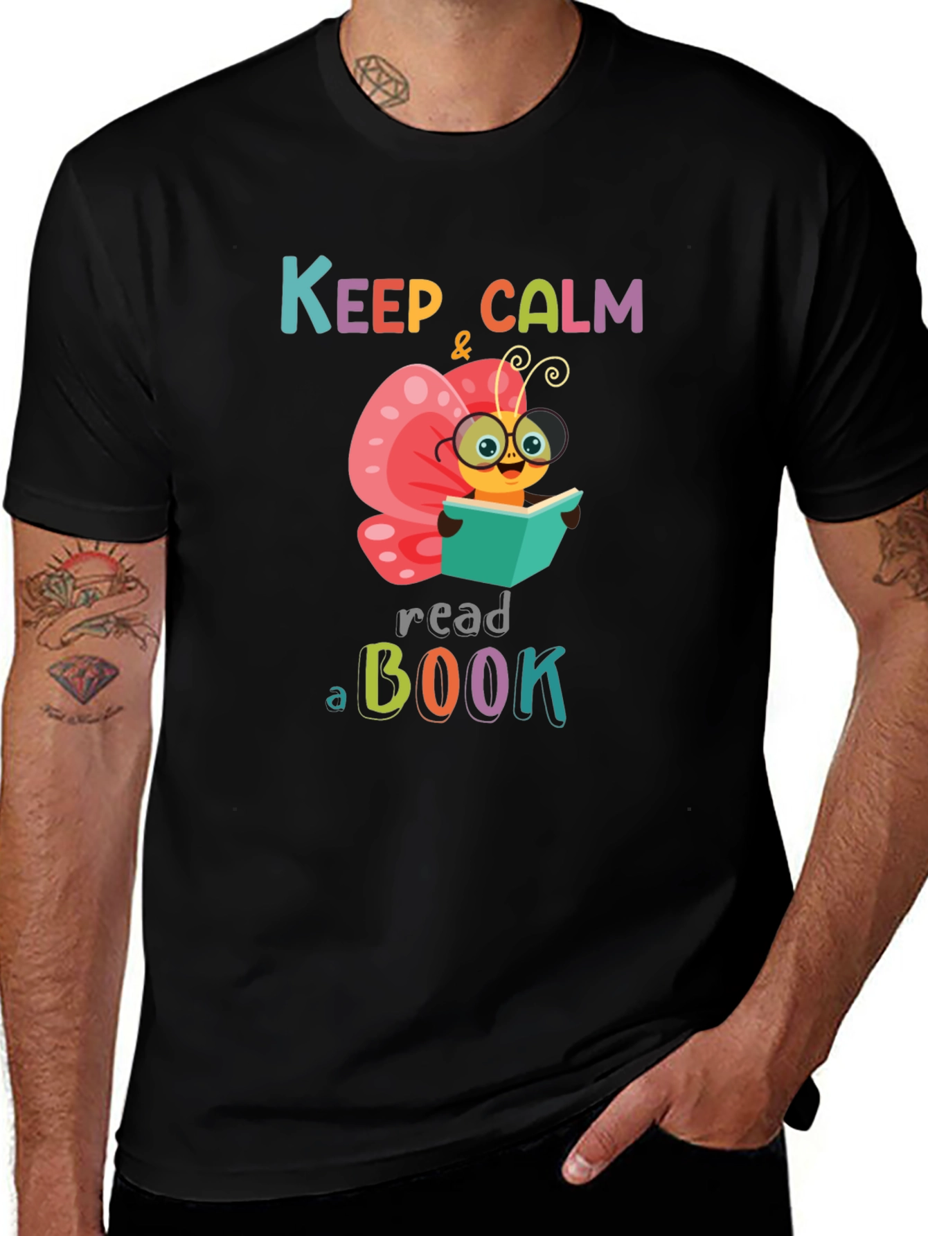 Black Keep Calm Read a Book T-Shirt main image