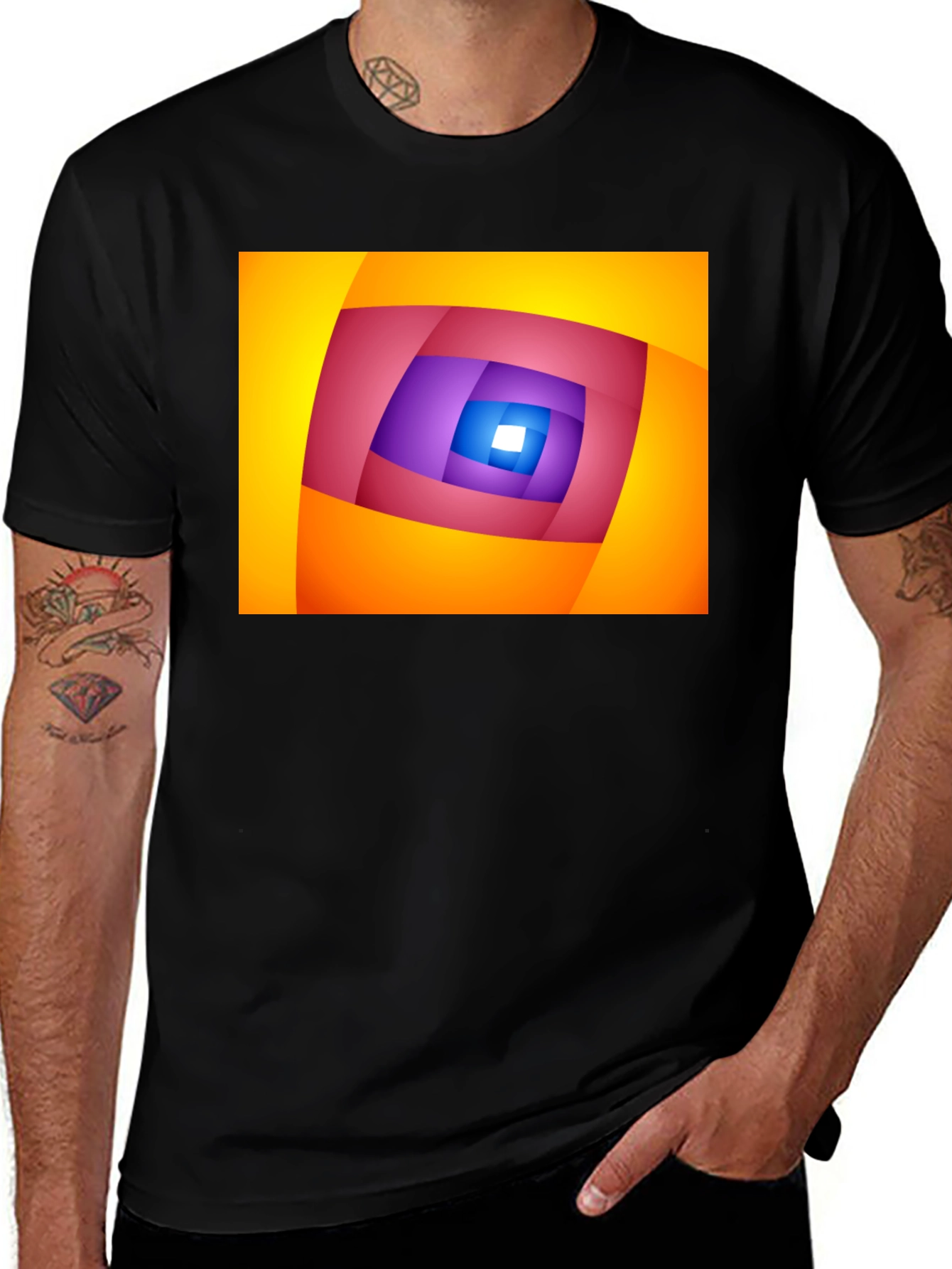 Variant 18 of Geometric Vortex T-Shirt - Black Cotton Tee