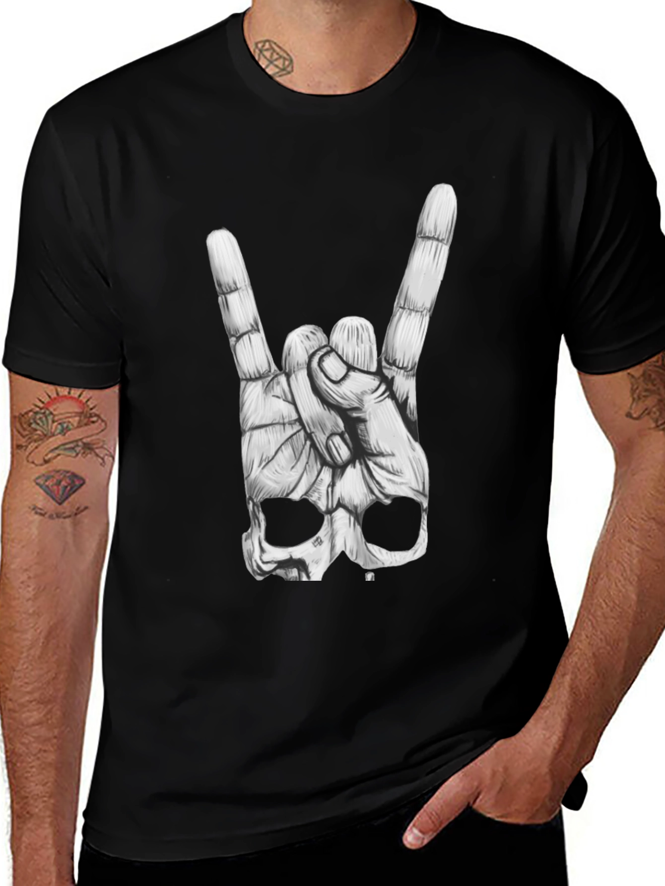 Variant 11 of Rock On Skull Graphic T-Shirt - Black