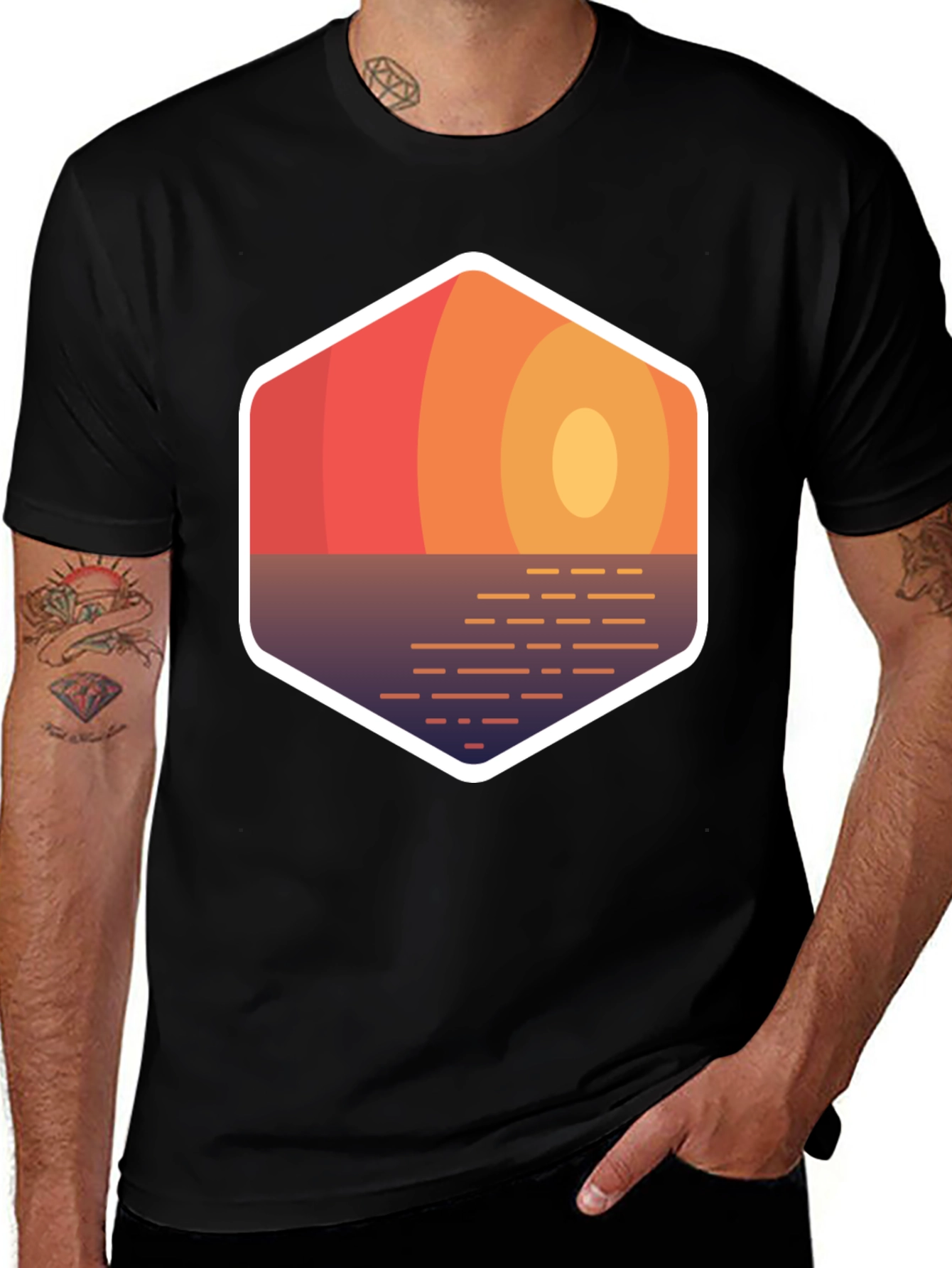 Variant 18 of Sunset Hexagon Graphic Tee - Stylish Casual Wear