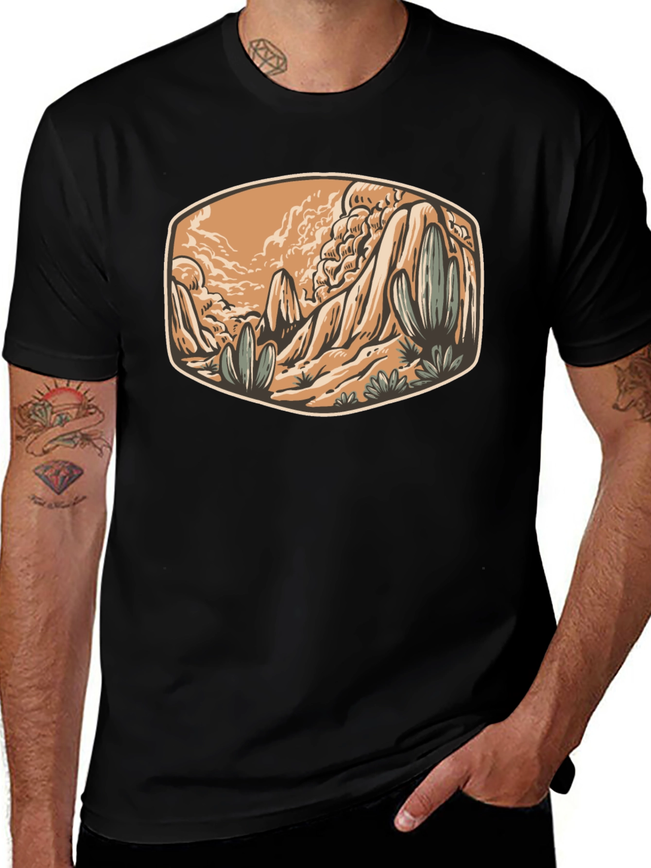 Variant 25 of Desert Scene Graphic Tee - Men's Black T-Shirt