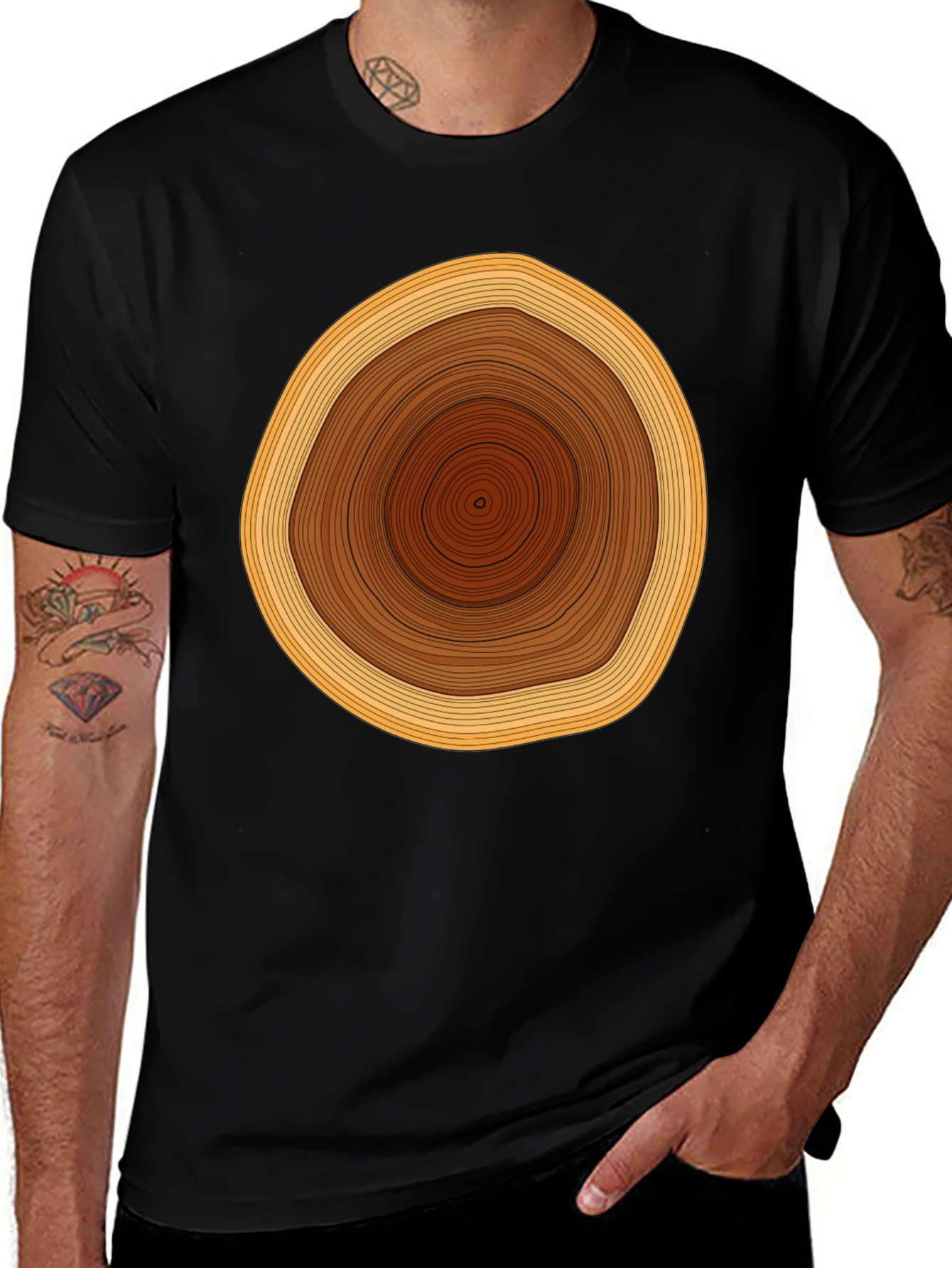 Variant 16 of Tree Ring Graphic Tee - Unique Design, Black Shirt