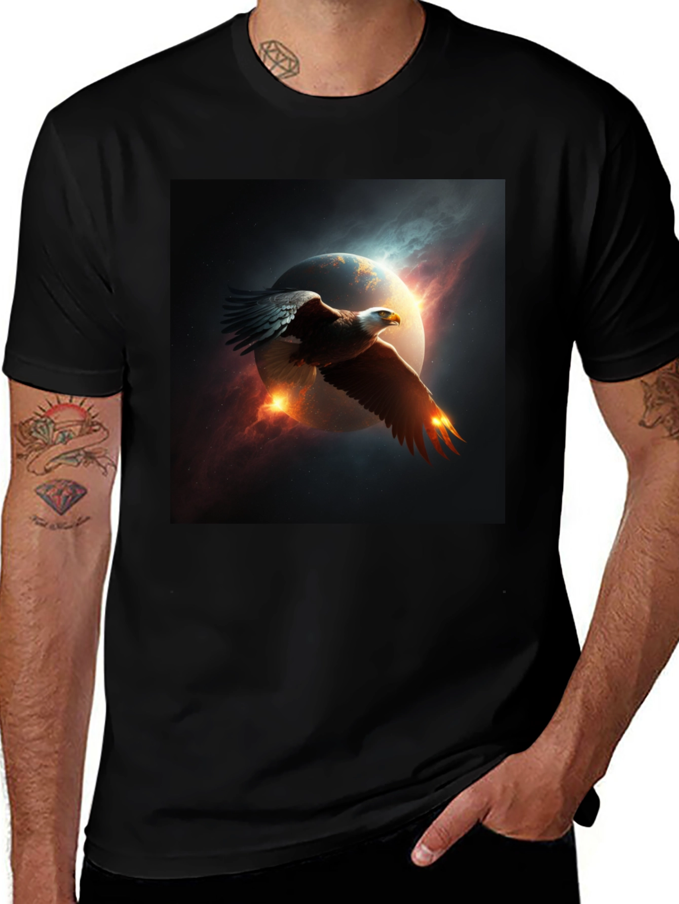Variant 19 of Eagle Space Graphic Black T-Shirt