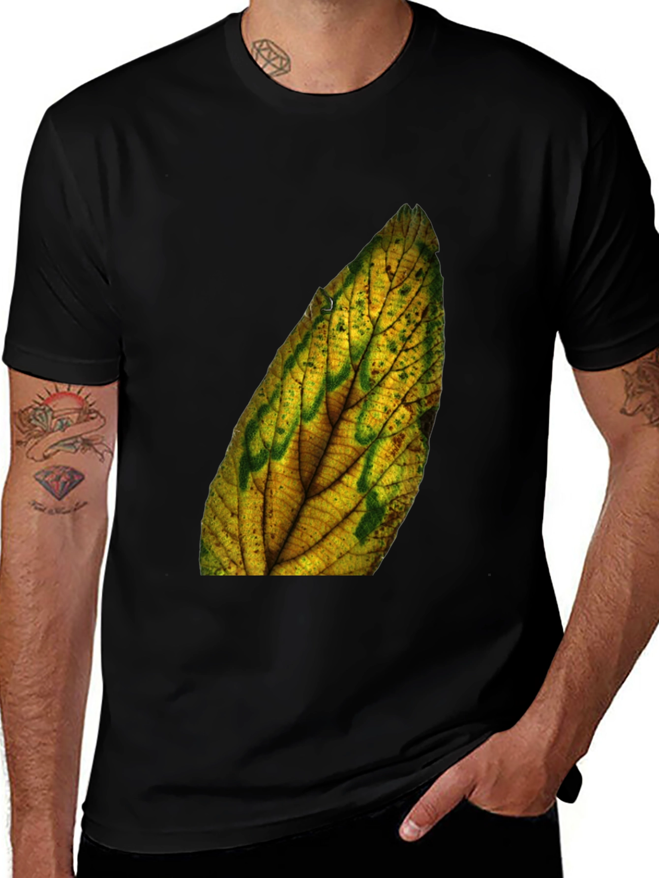 Variant 3 of Leaf Print Black Tee - Nature Inspired Style