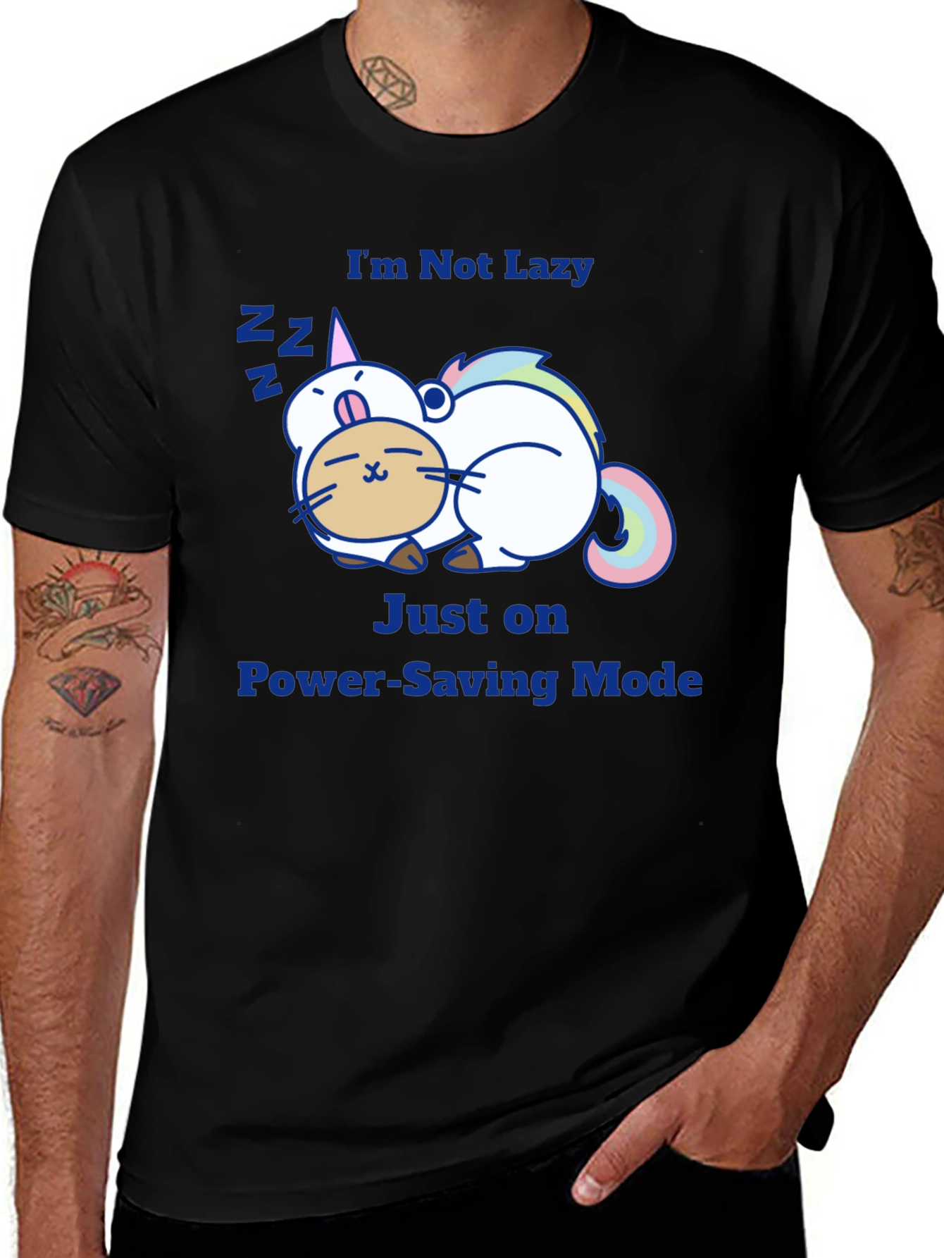Variant 13 of Funny Lazy Unicorn Cat Power-Saving Mode T-Shirt