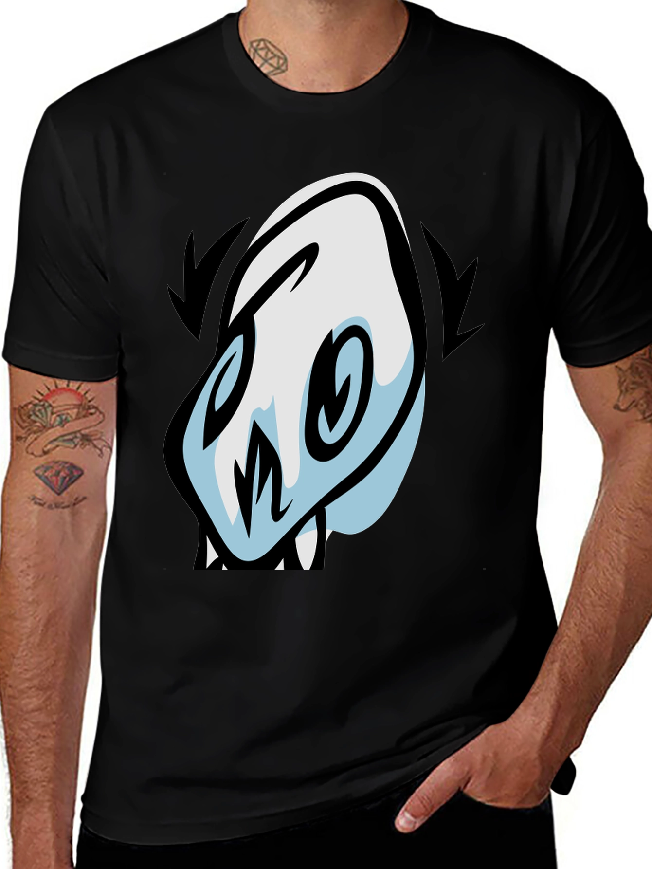 Skull Cartoon Graphic Black T-Shirt