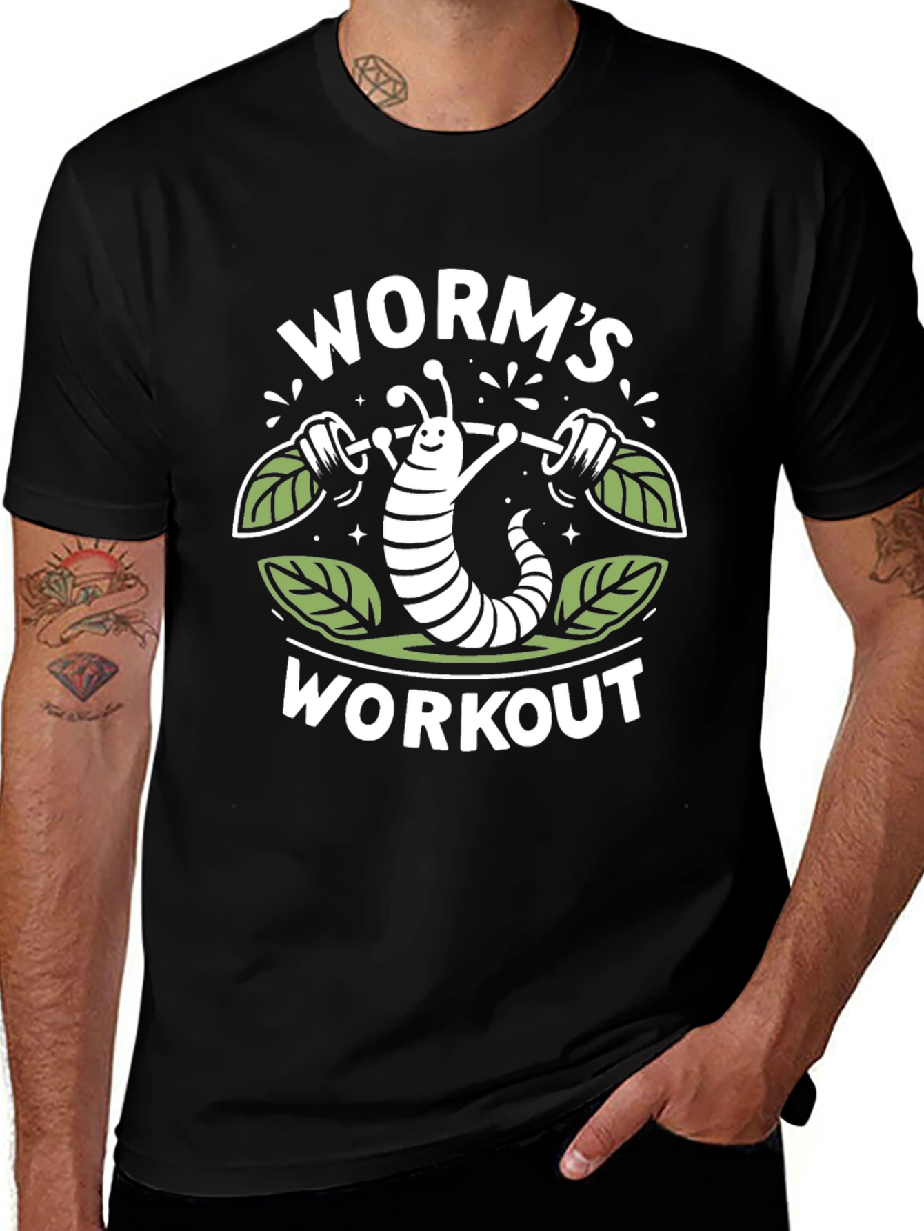 Variant 16 of Worm's Workout T-Shirt - Black Graphic Tee