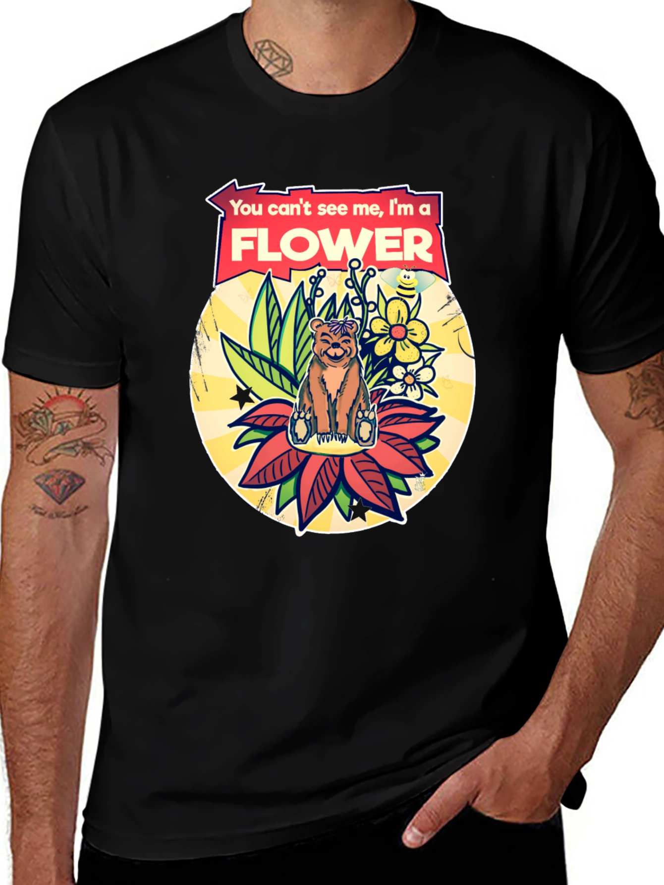 Variant 24 of Funny Bear Flower T-Shirt - You Can't See Me