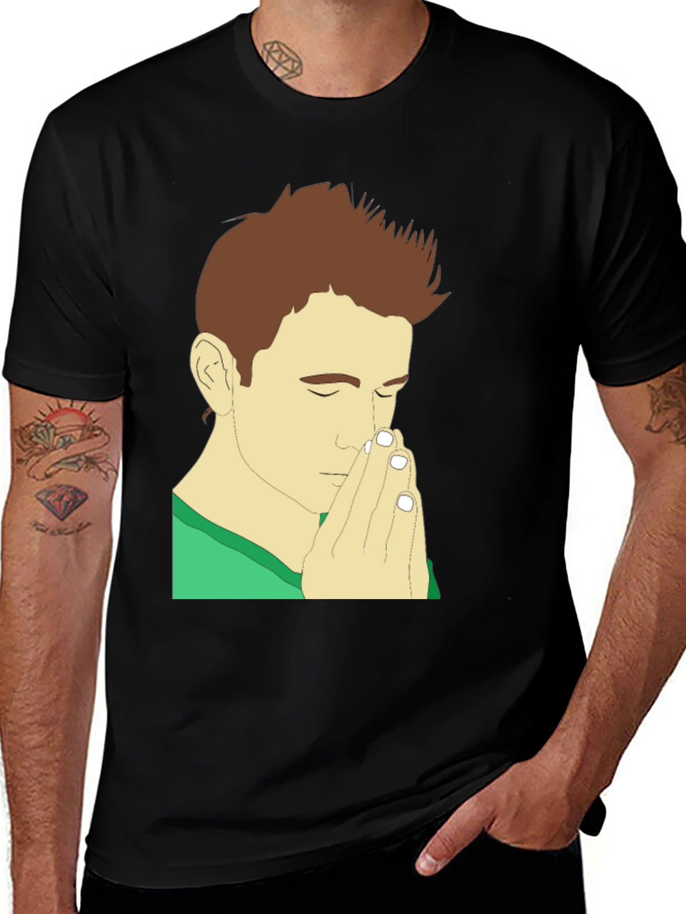 Variant 3 of Praying Man Graphic Tee - Black Cotton T-Shirt