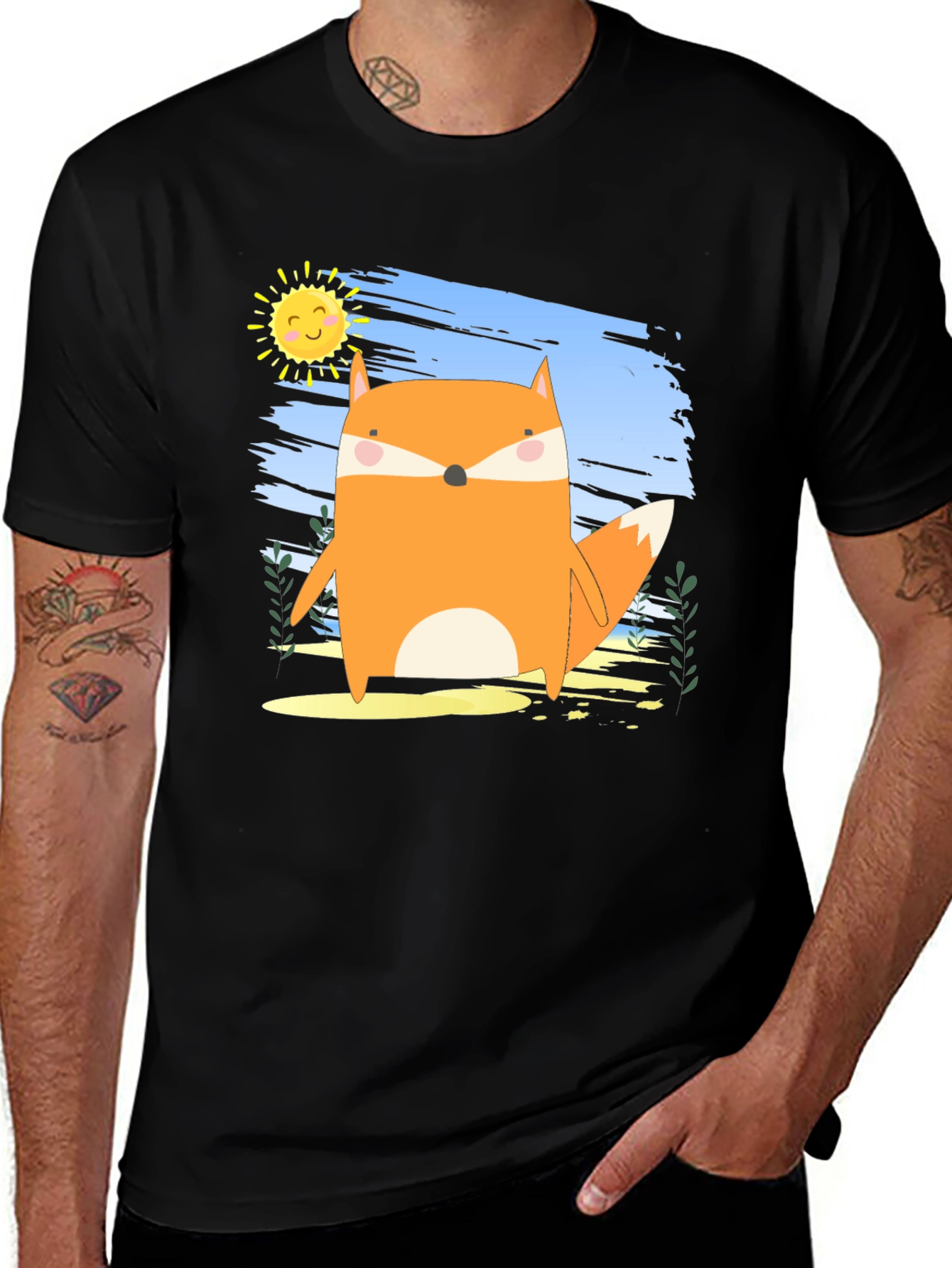 Variant 26 of Cute Fox Graphic Black T-Shirt