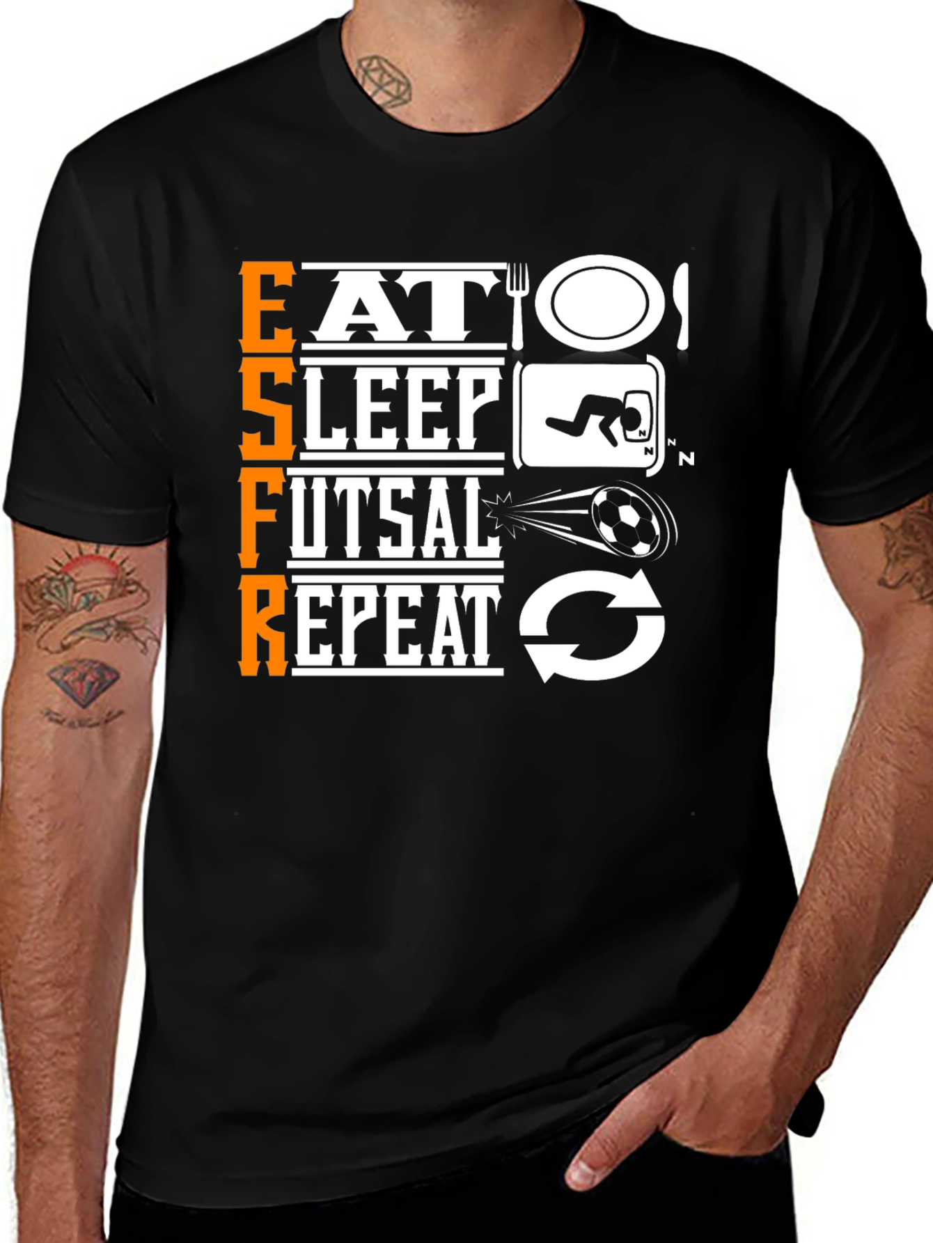 Variant 21 of Eat Sleep Futsal Repeat Black Graphic T-Shirt