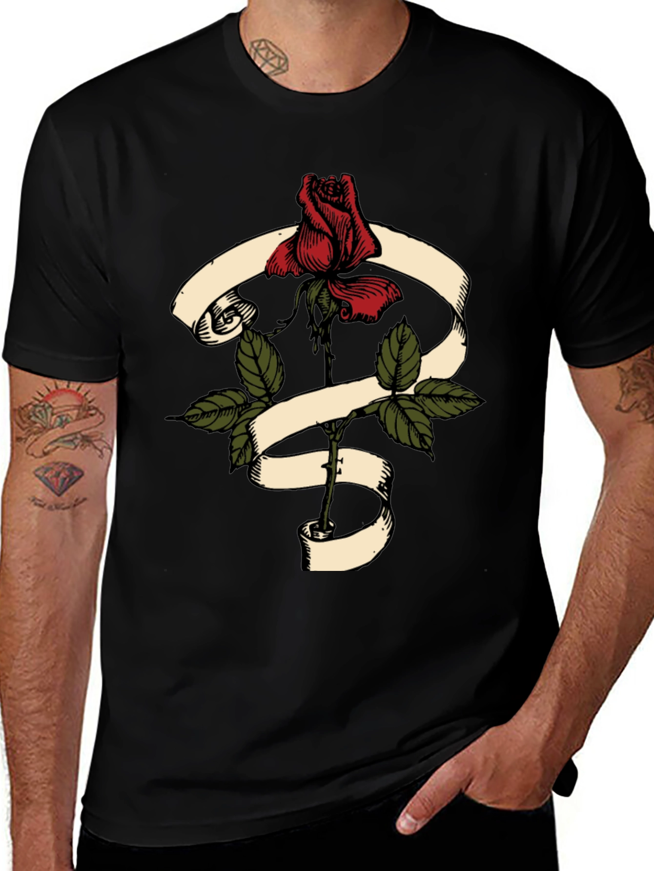 Variant 6 of Rose & Scroll Graphic Tee - Vintage Style