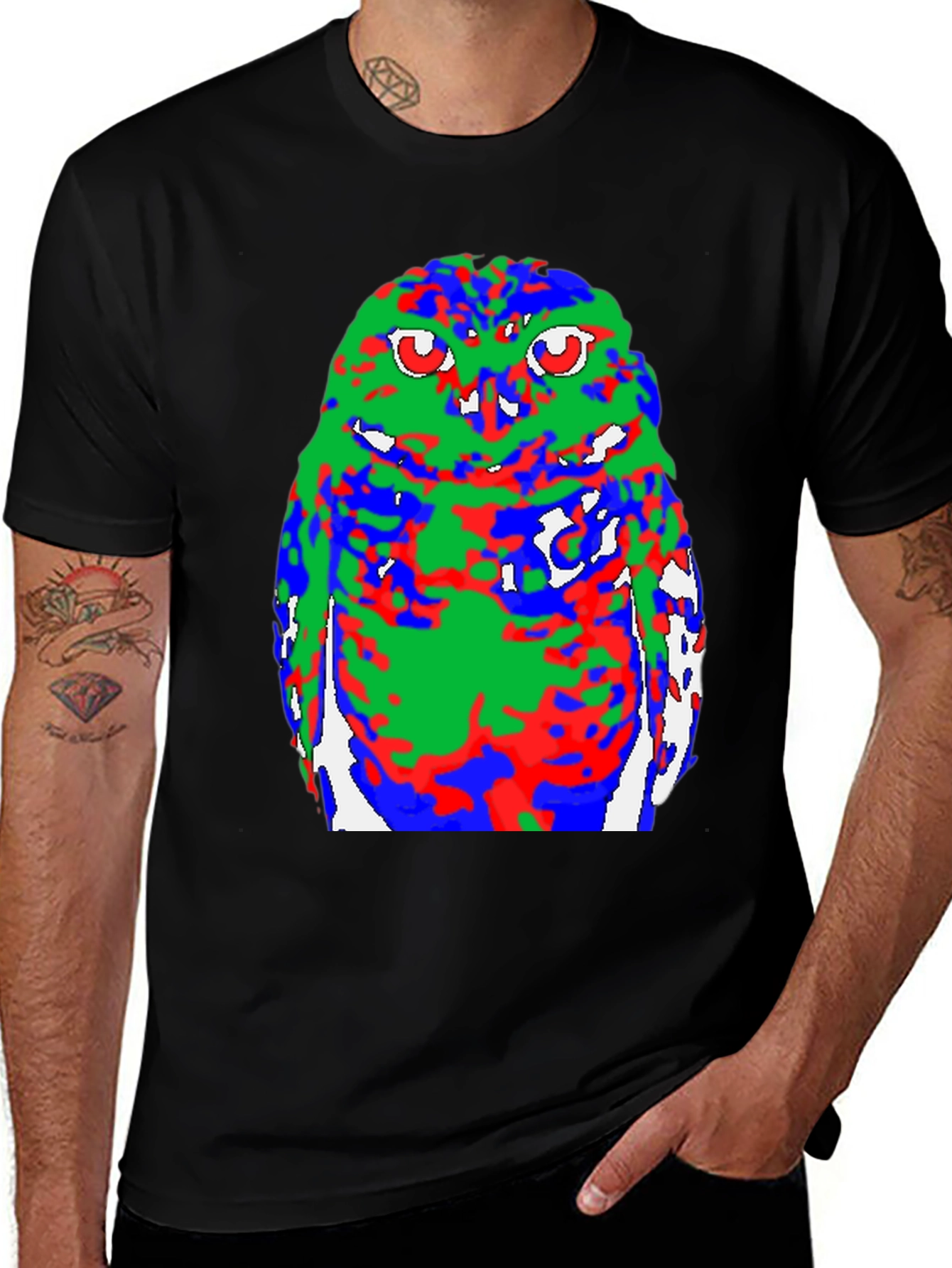 Variant 24 of Abstract Owl Graphic Black T-Shirt